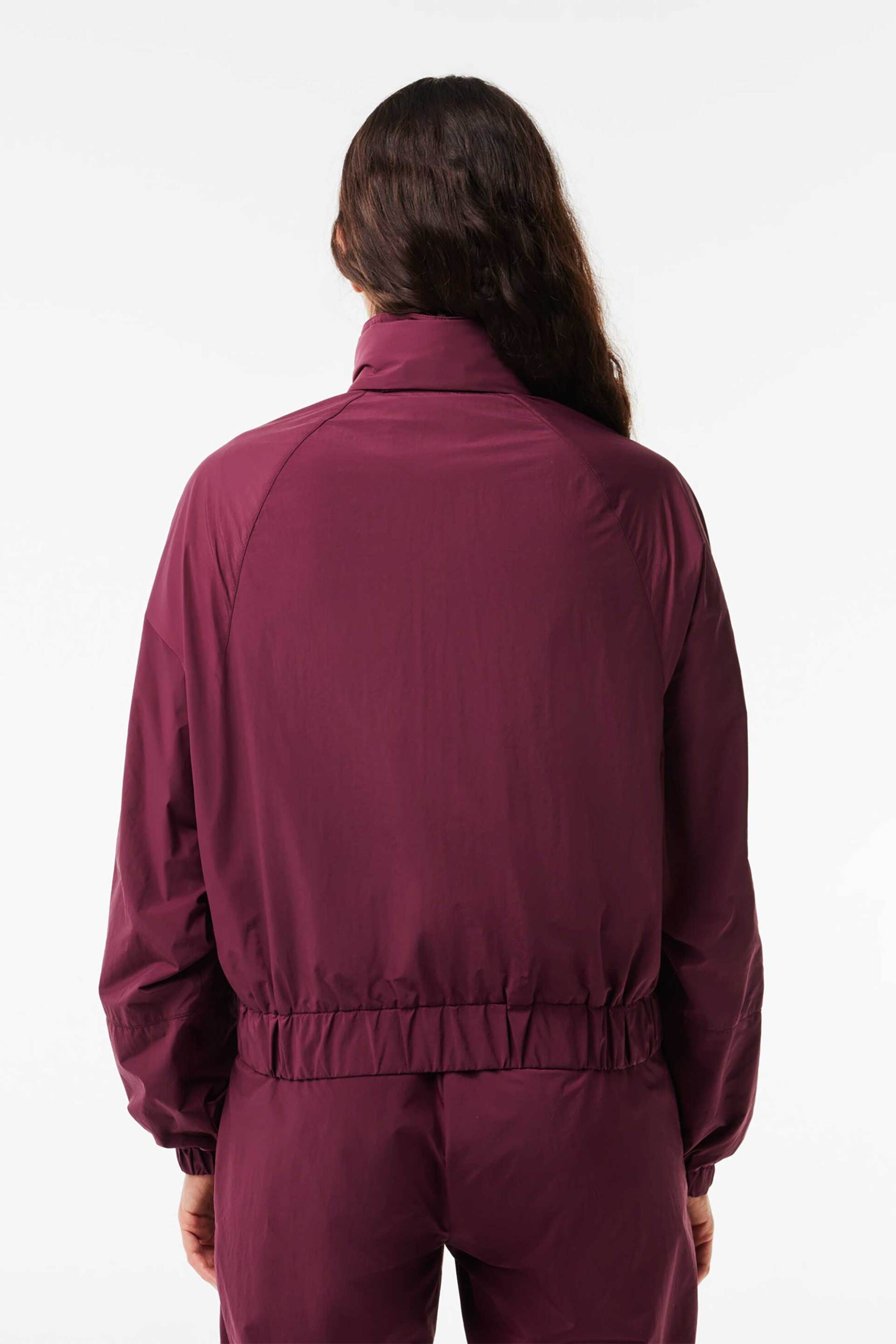 Lacoste γυναικείο jacket μονόχρωμο με κρυφή κουκούλα και ανάγλυφη λεπτομέρεια - BF7658 Μπορντό φωτογραφία