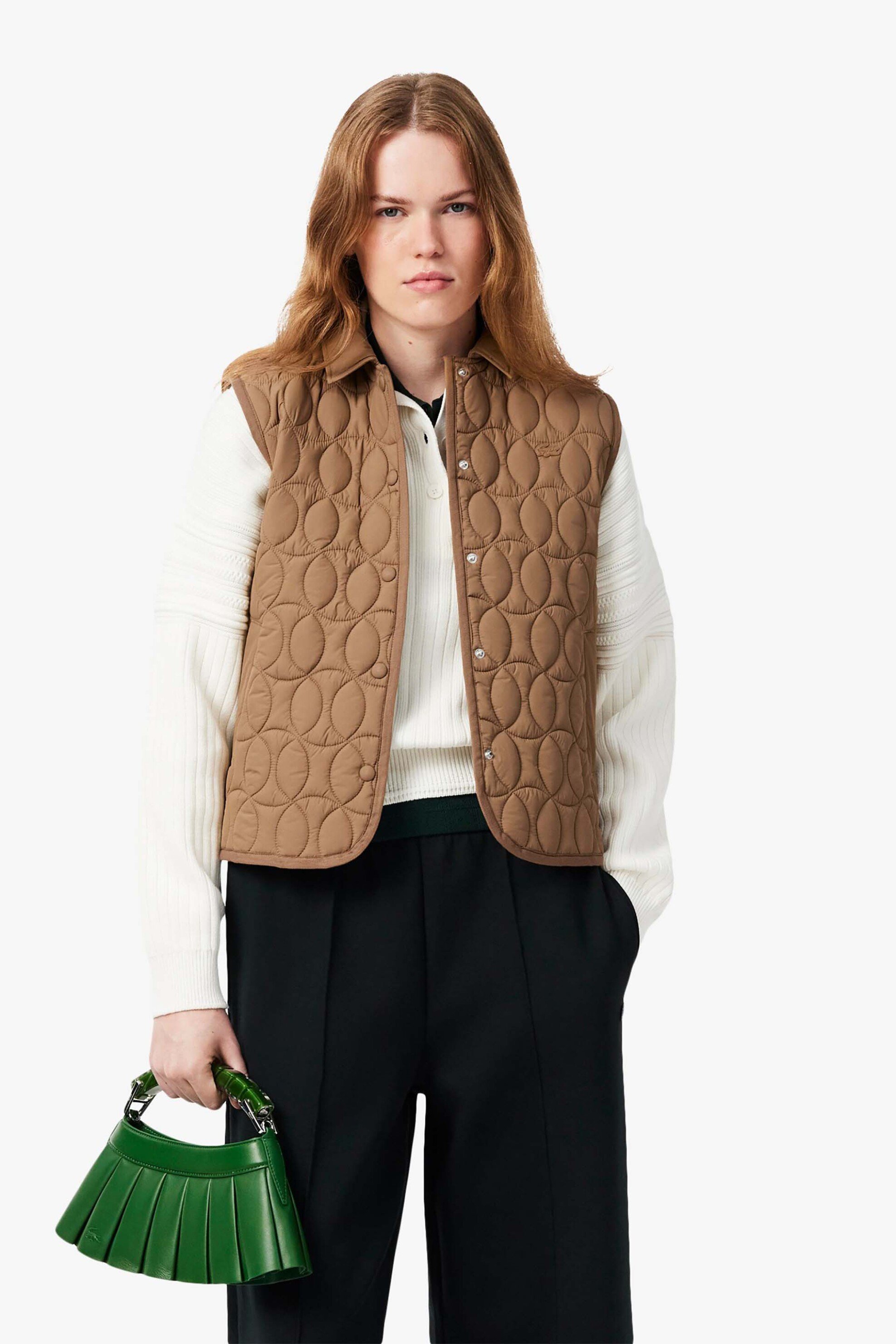 LACOSTE Lacoste γυναικείο αμάνικο μπουφάν αδιάβροχο καπιτονέ με tennis ball motif Regular Fit - BF8450 Καφέ