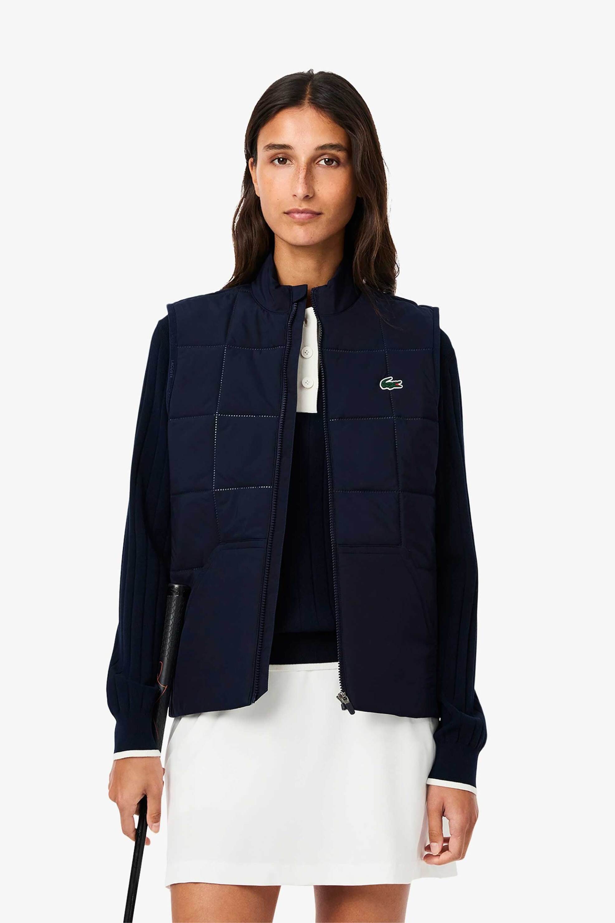 LACOSTE Lacoste γυναικείο αμάνικο μπουφάν αδιάβροχο με λογότυπο "UV Protect Golf" - BF8568-00 Μπλε Σκούρο