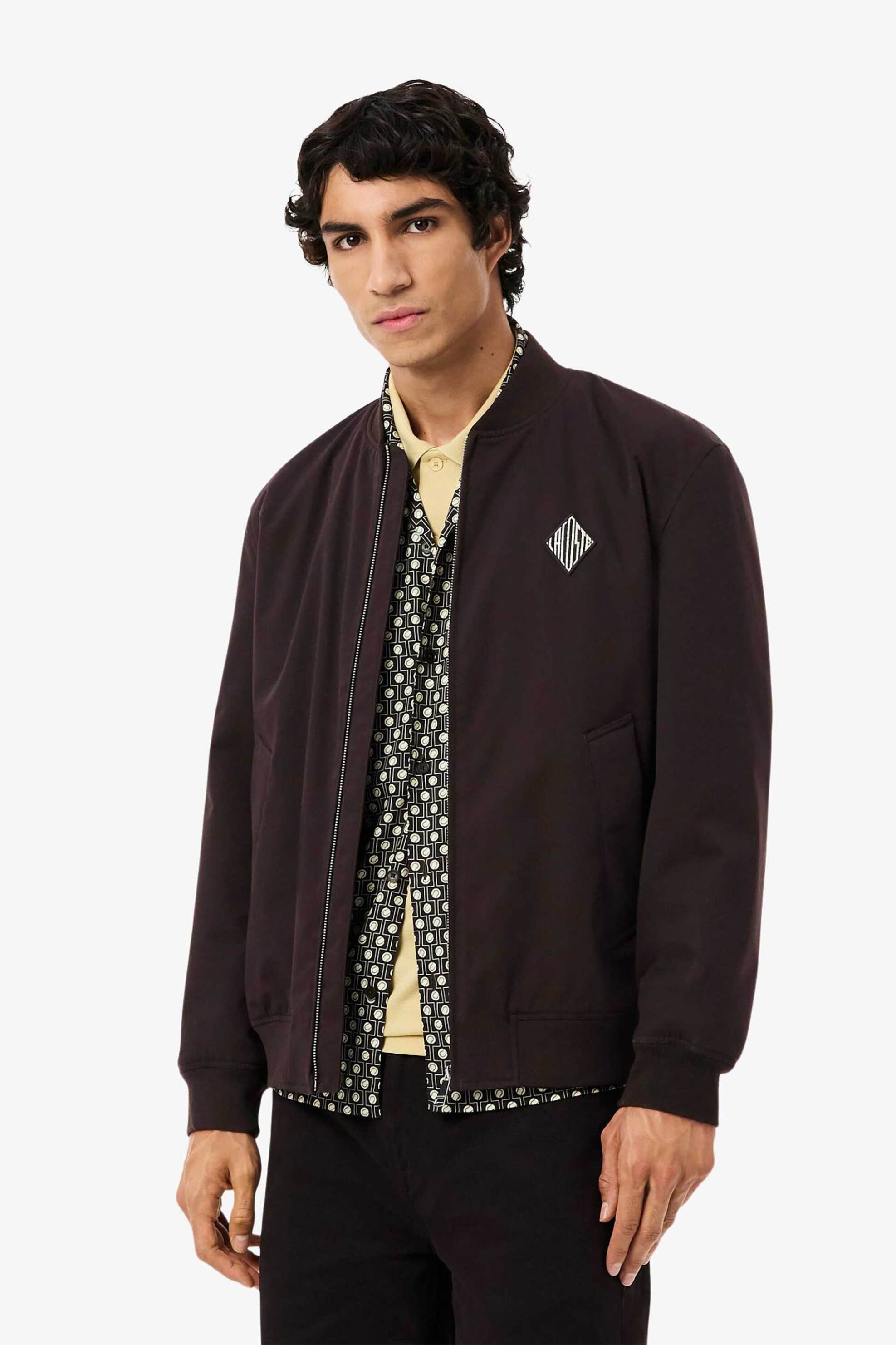 Lacoste ανδρικό αδιάβροχο bomber jacket με retro logo - BH0724-00 Καφέ Σκούρο