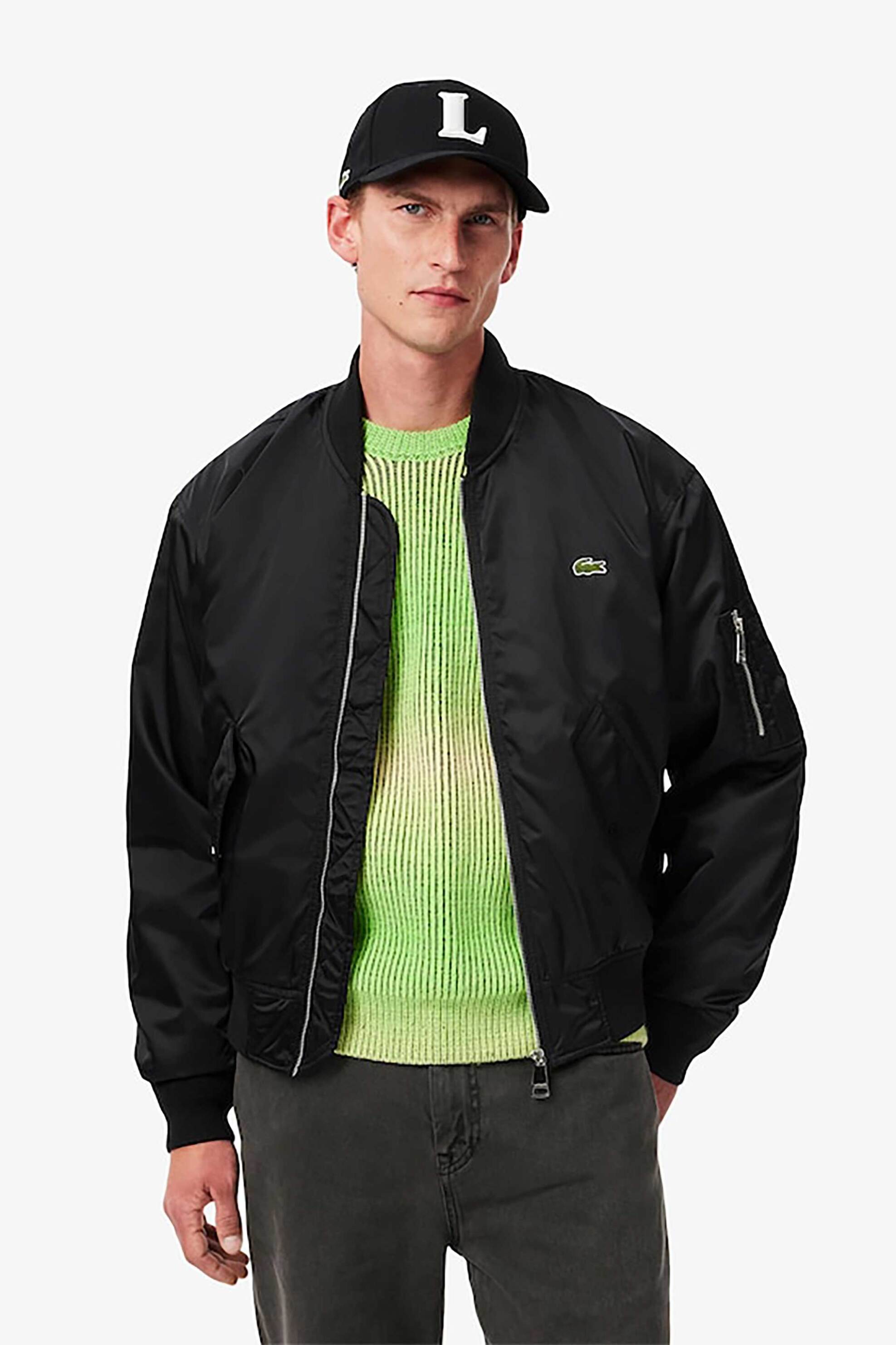 Lacoste ανδρικό αδιάβροχο bomber jacket με κεντημένο λογότυπο - BH2899-00 Μαύρο