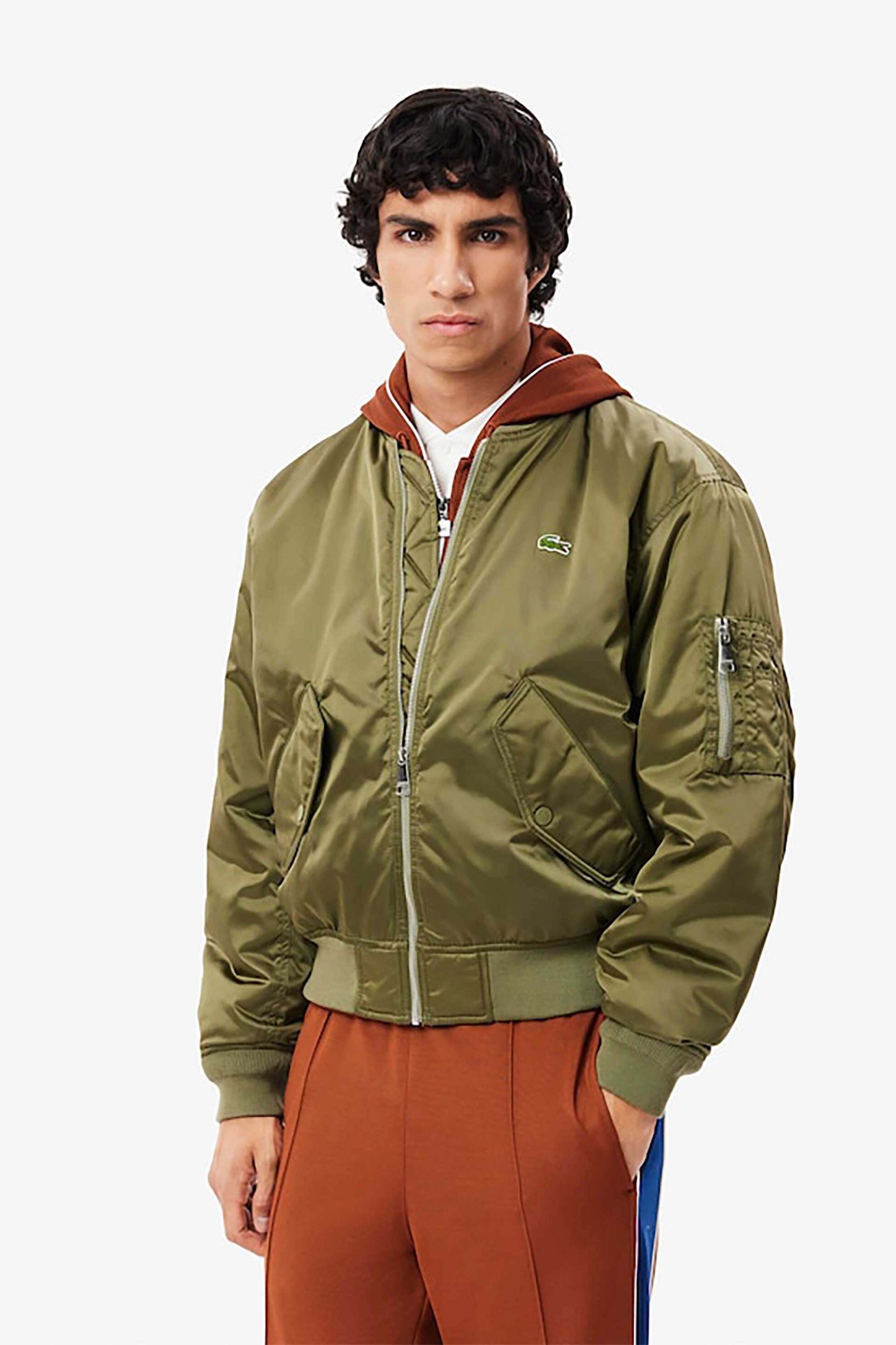 Lacoste ανδρικό αδιάβροχο bomber jacket με κεντημένο λογότυπο - BH2899-00 Λαδί