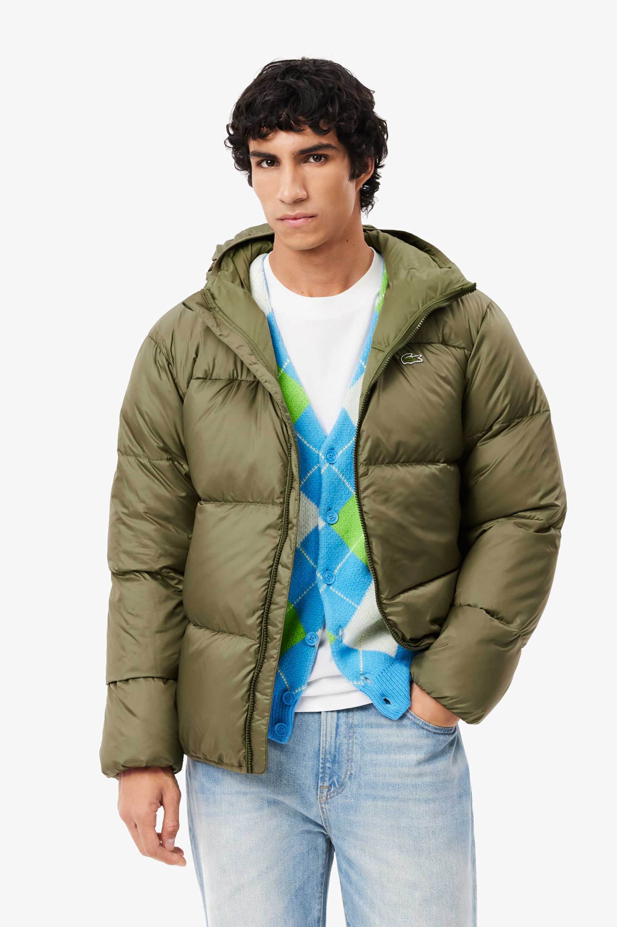 LACOSTE Lacoste ανδρικό αδιάβροχο μπουφάν με κουκούλα και καπιτονέ σχέδιο - BH2905-00 Λαδί