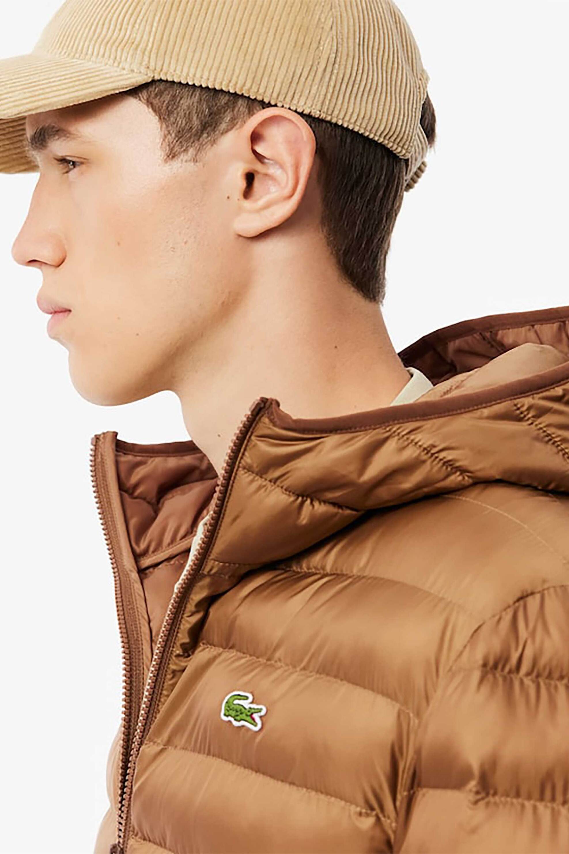 Lacoste ανδρικό αδιάβροχο μπουφάν με κουκούλα, καπιτονέ σχέδιο και κεντημένο λογότυπο - BH2909-00 Καφέ φωτογραφία