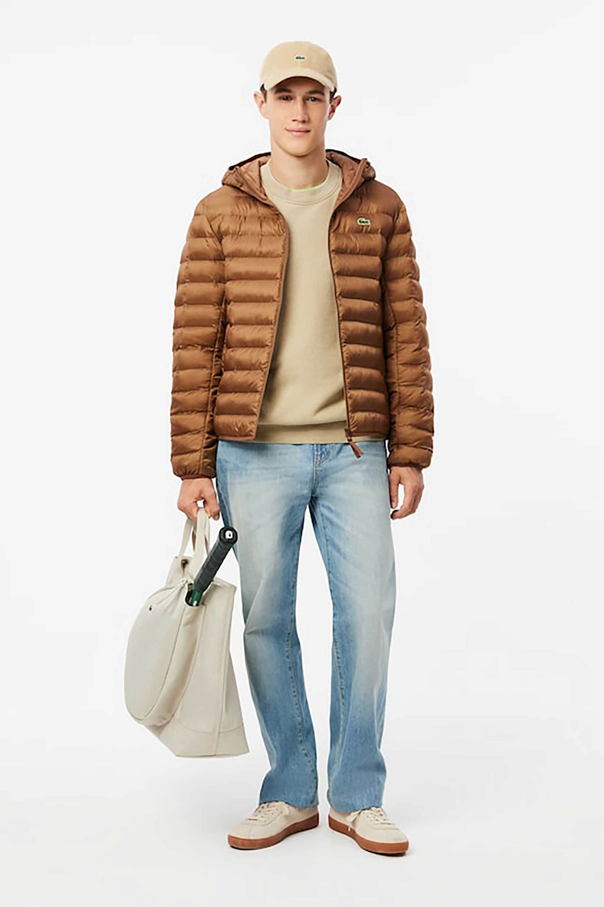 Lacoste ανδρικό αδιάβροχο μπουφάν με κουκούλα, καπιτονέ σχέδιο και κεντημένο λογότυπο - BH2909-00 Καφέ φωτογραφία