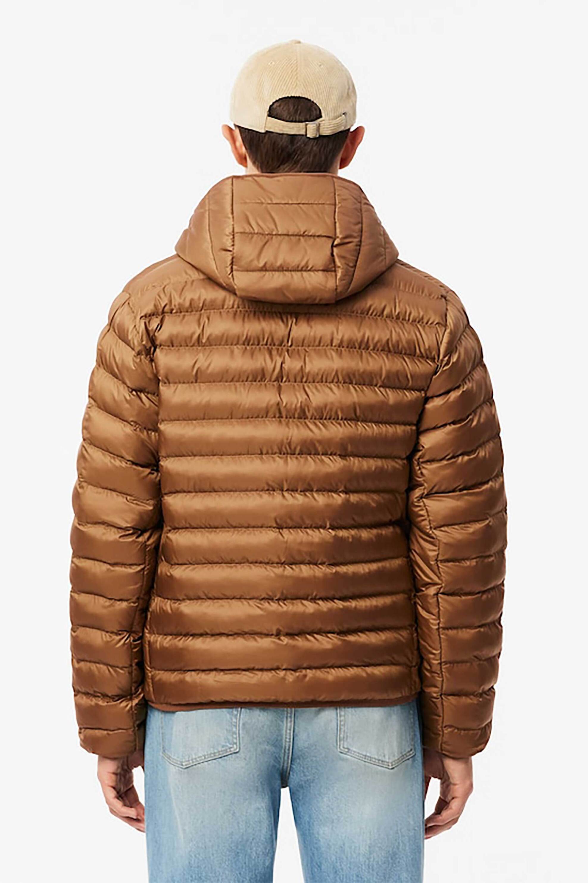 Lacoste ανδρικό αδιάβροχο μπουφάν με κουκούλα, καπιτονέ σχέδιο και κεντημένο λογότυπο - BH2909-00 Καφέ φωτογραφία