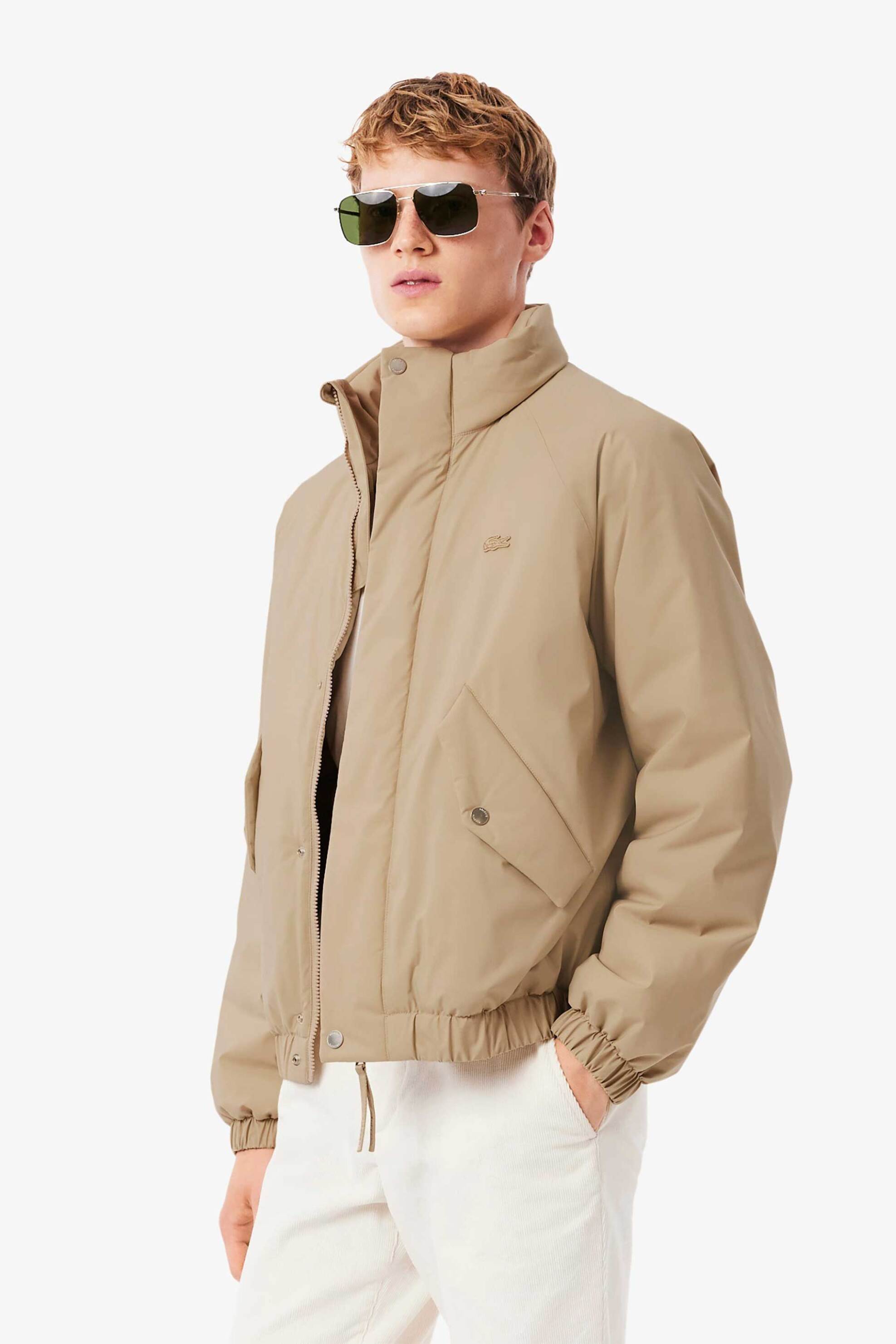 Lacoste ανδρικό αδιάβροχο μπουφάν με ψηλό λαιμό και λογότυπο - BH5142-00 Μπεζ