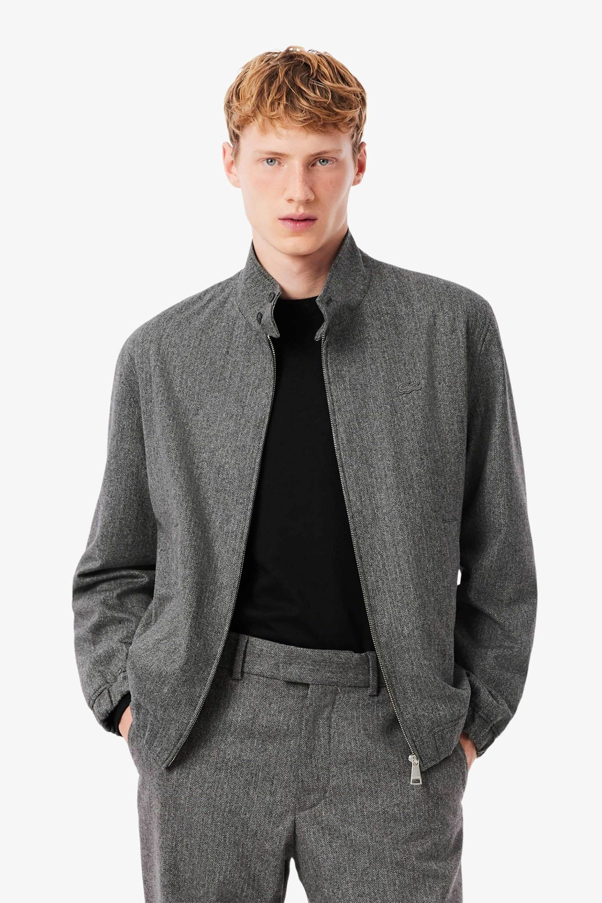 LACOSTE Lacoste ανδρικό μάλλινο jacket με σχέδιο ψαροκόκαλο και ψηλό λαιμό - BH5526-00 Γκρι
