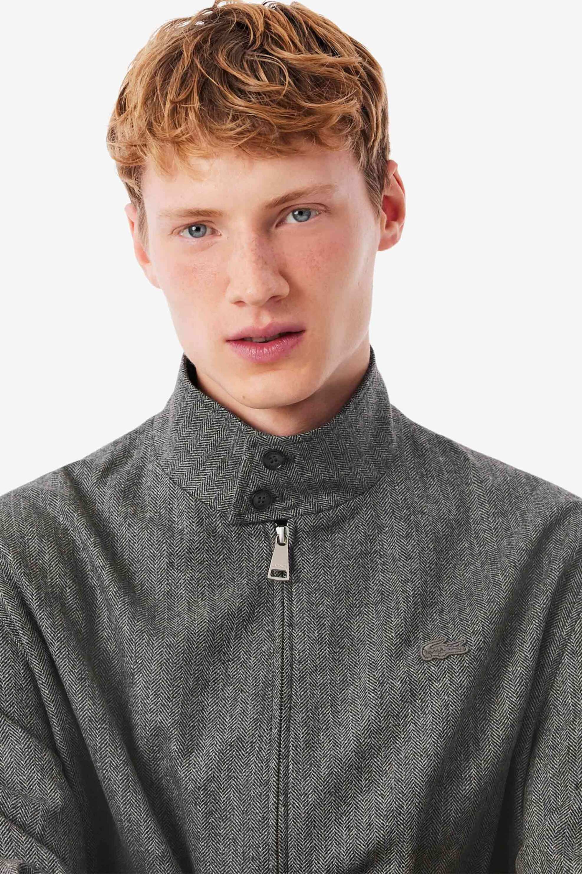 Lacoste ανδρικό μάλλινο jacket με σχέδιο ψαροκόκαλο και ψηλό λαιμό - BH5526-00 Γκρι φωτογραφία