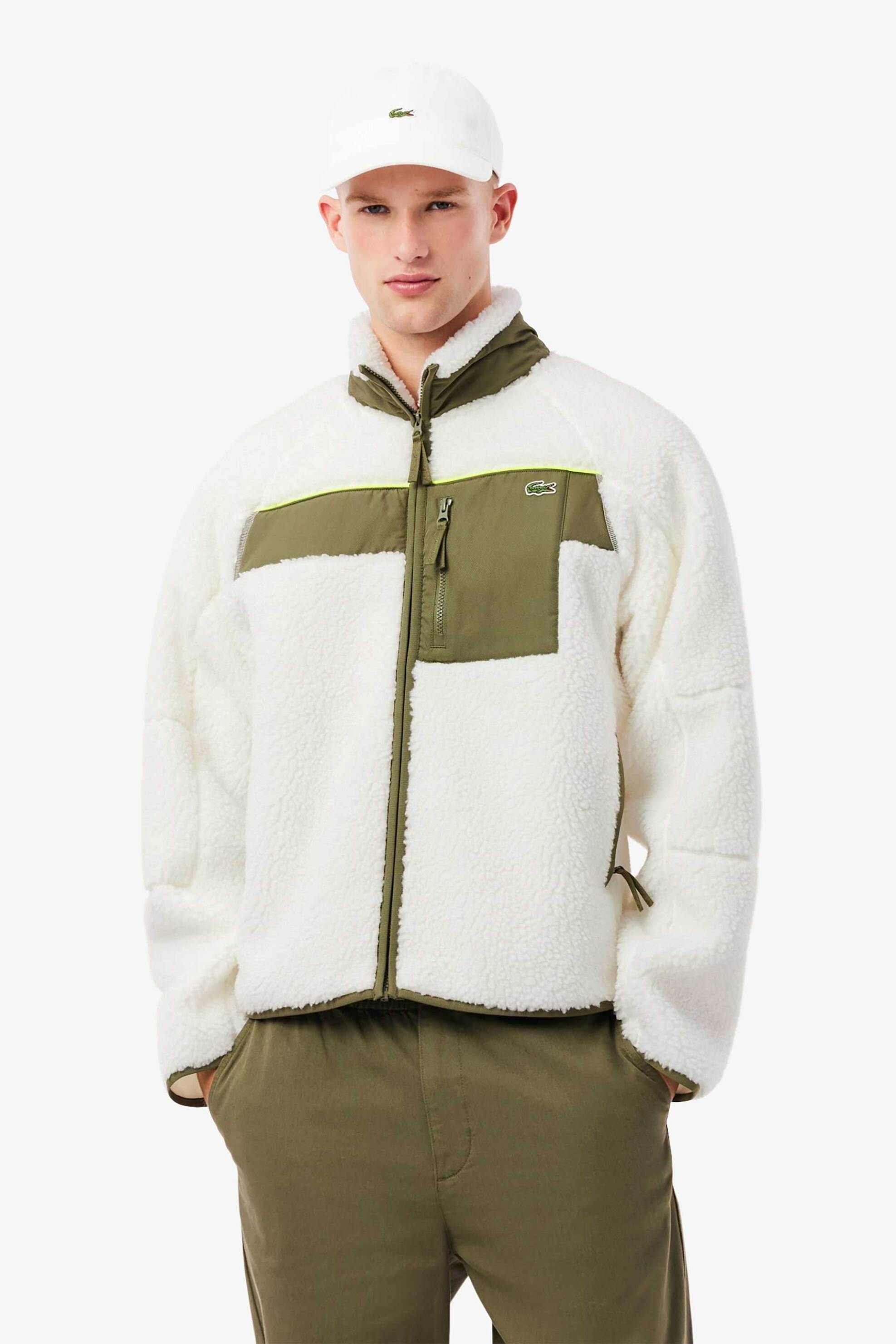 Lacoste ανδρικό μπουκλέ jacket colour-blocked με κεντημένο λογότυπο - BH5908-00 Λευκό