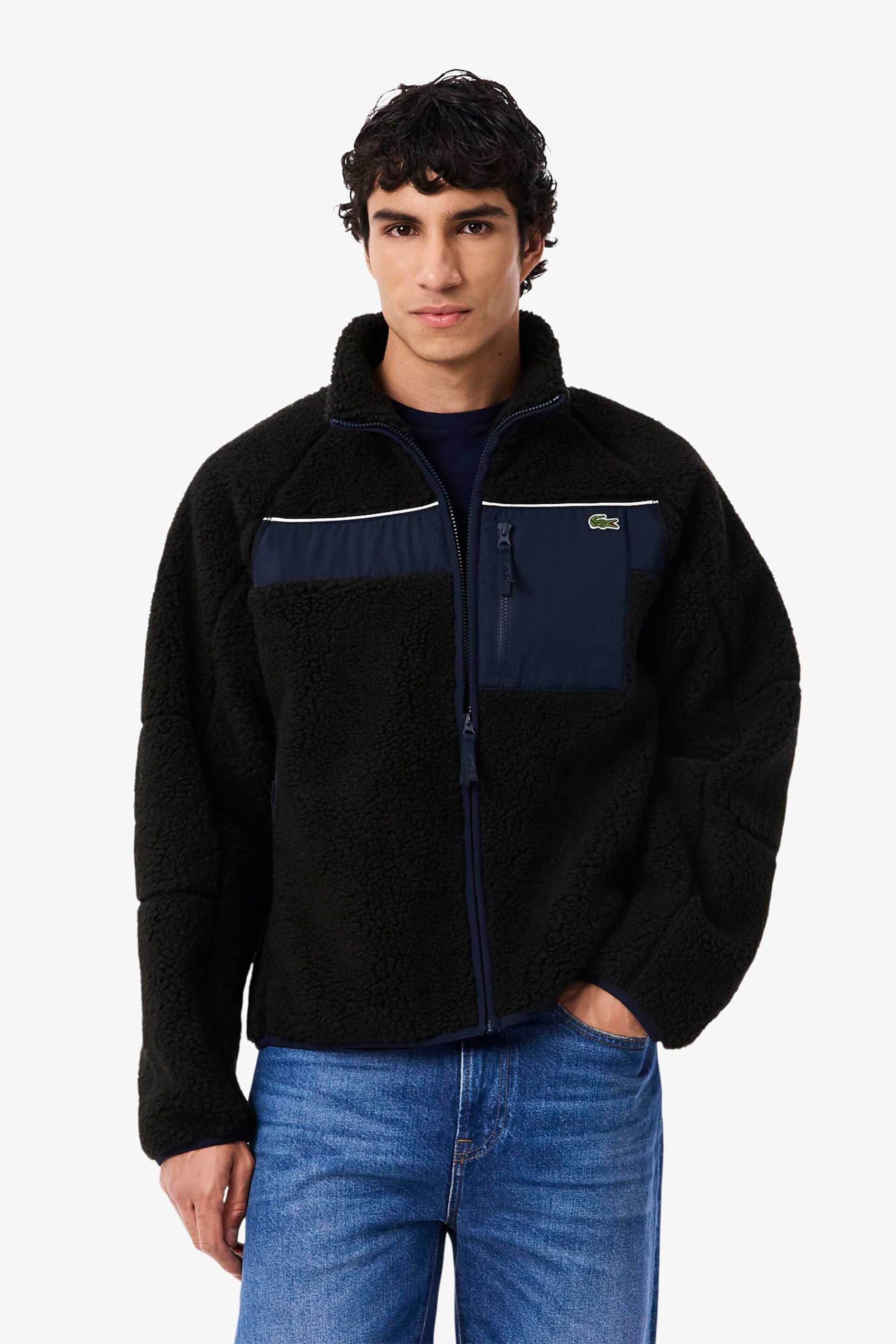 Lacoste ανδρικό μπουκλέ jacket colour-blocked με κεντημένο λογότυπο - BH5908-00 Μαύρο