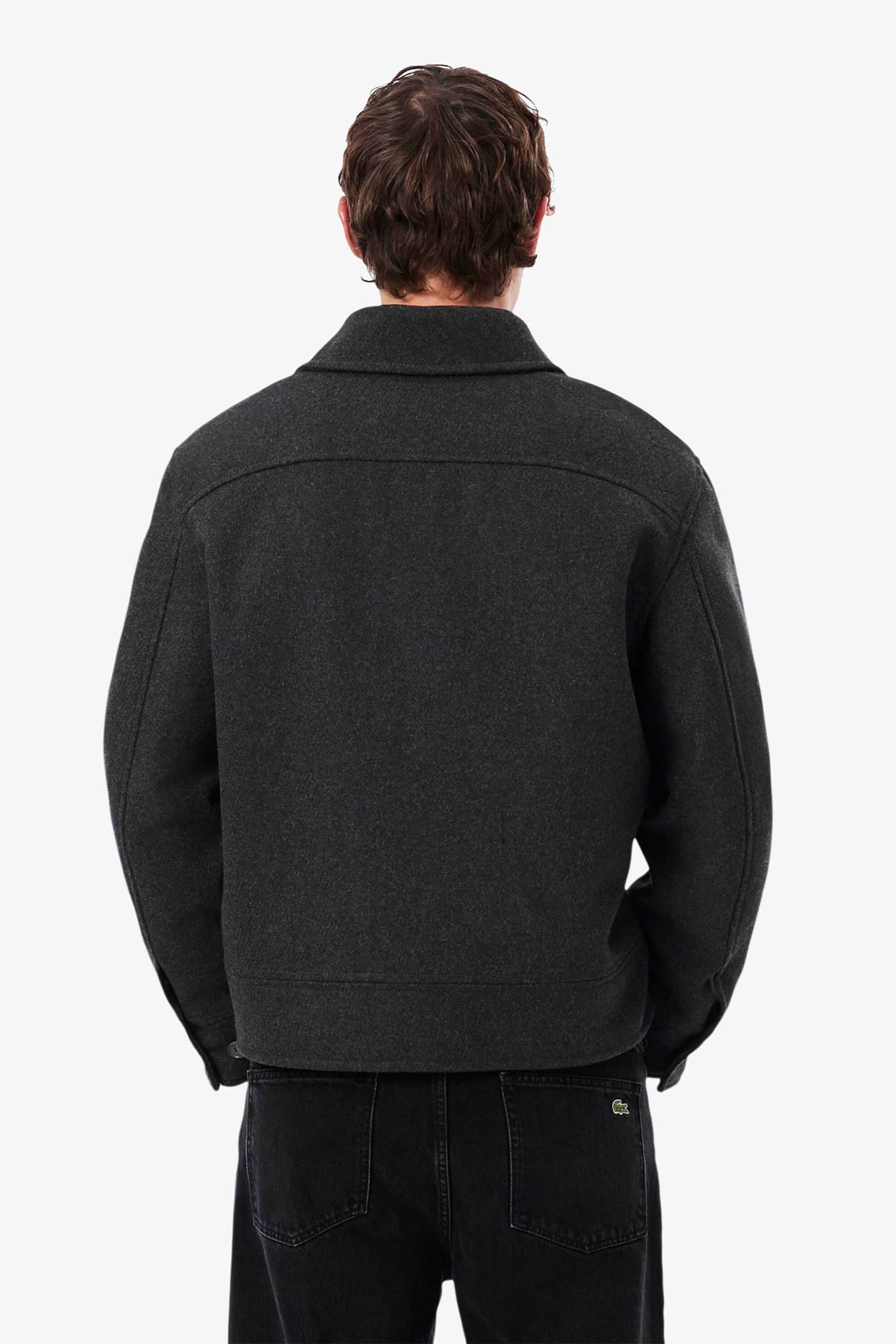 Lacoste Ανδρικό Μάλλινο Jacket με Ψηλό Λαιμό Και Κεντημένο Λογότυπο - Bh8696 Γκρι Σκούρο