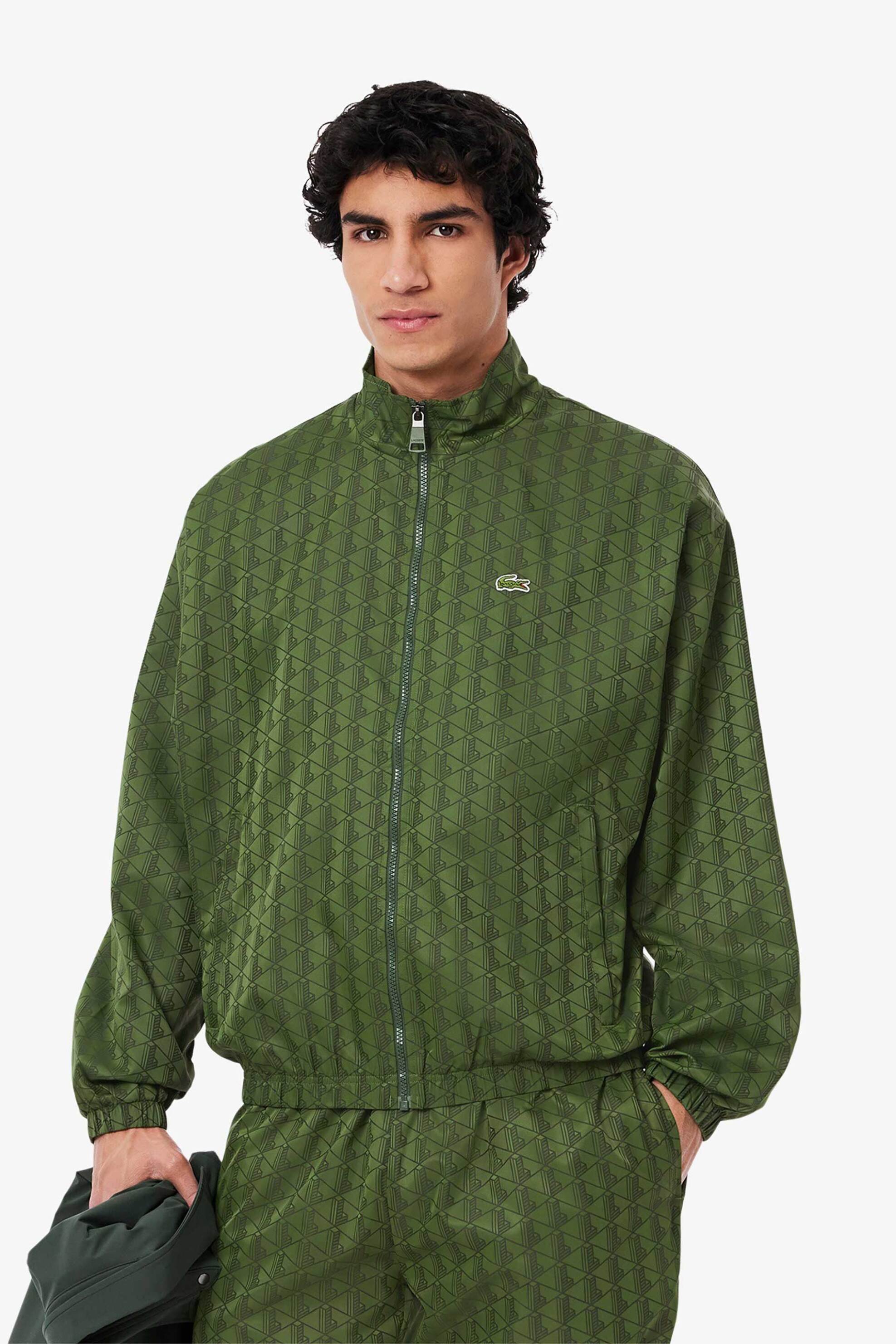 Lacoste ανδρικό jacket αδιάβροχο με all-over monogram print και κεντημένο λογότυπο - BH8902-00 Πράσινο Σκούρο