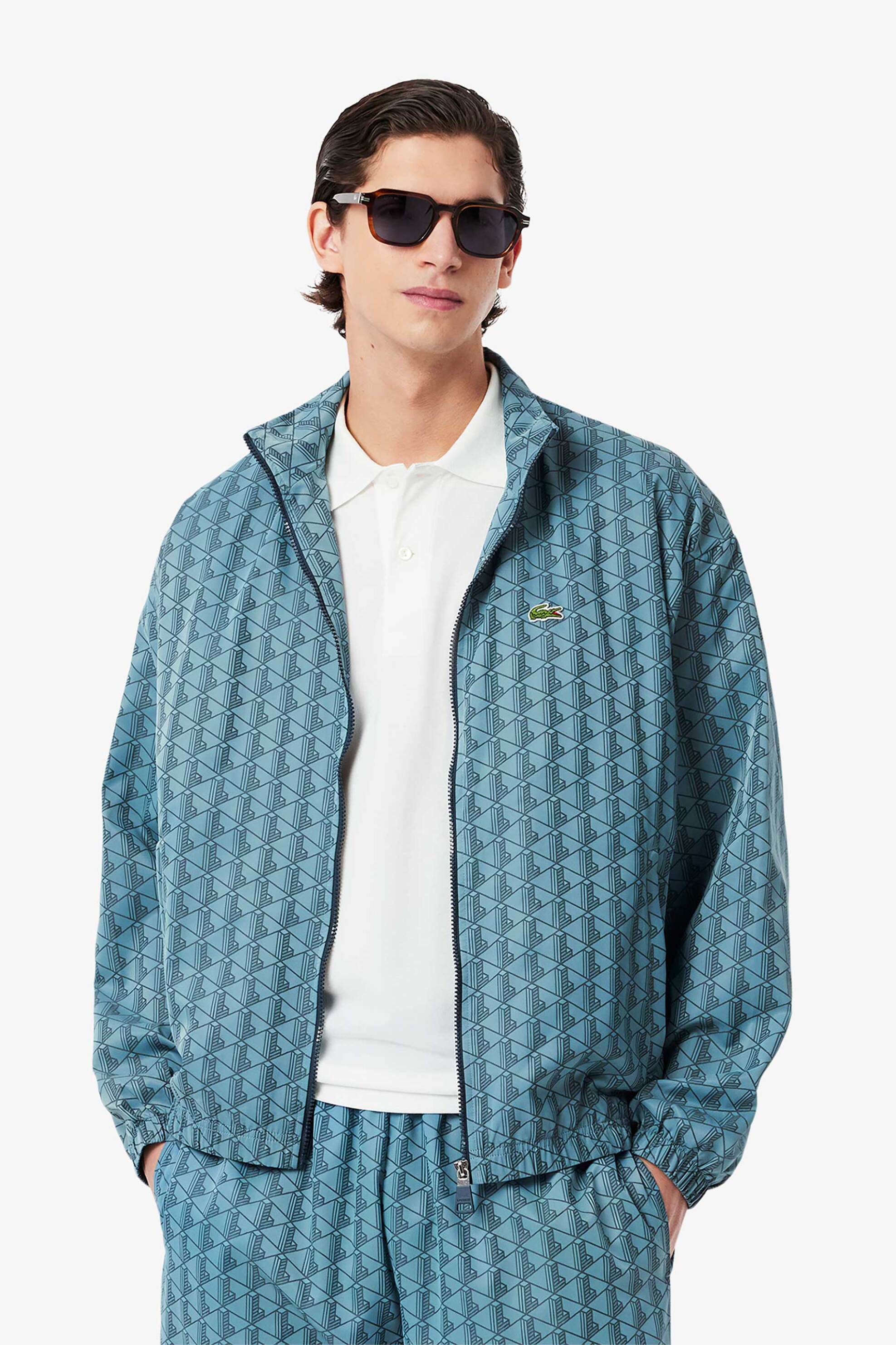 Lacoste ανδρικό jacket αδιάβροχο με all-over monogram print και κεντημένο λογότυπο - BH8902-00 Μπλε Ανοιχτό