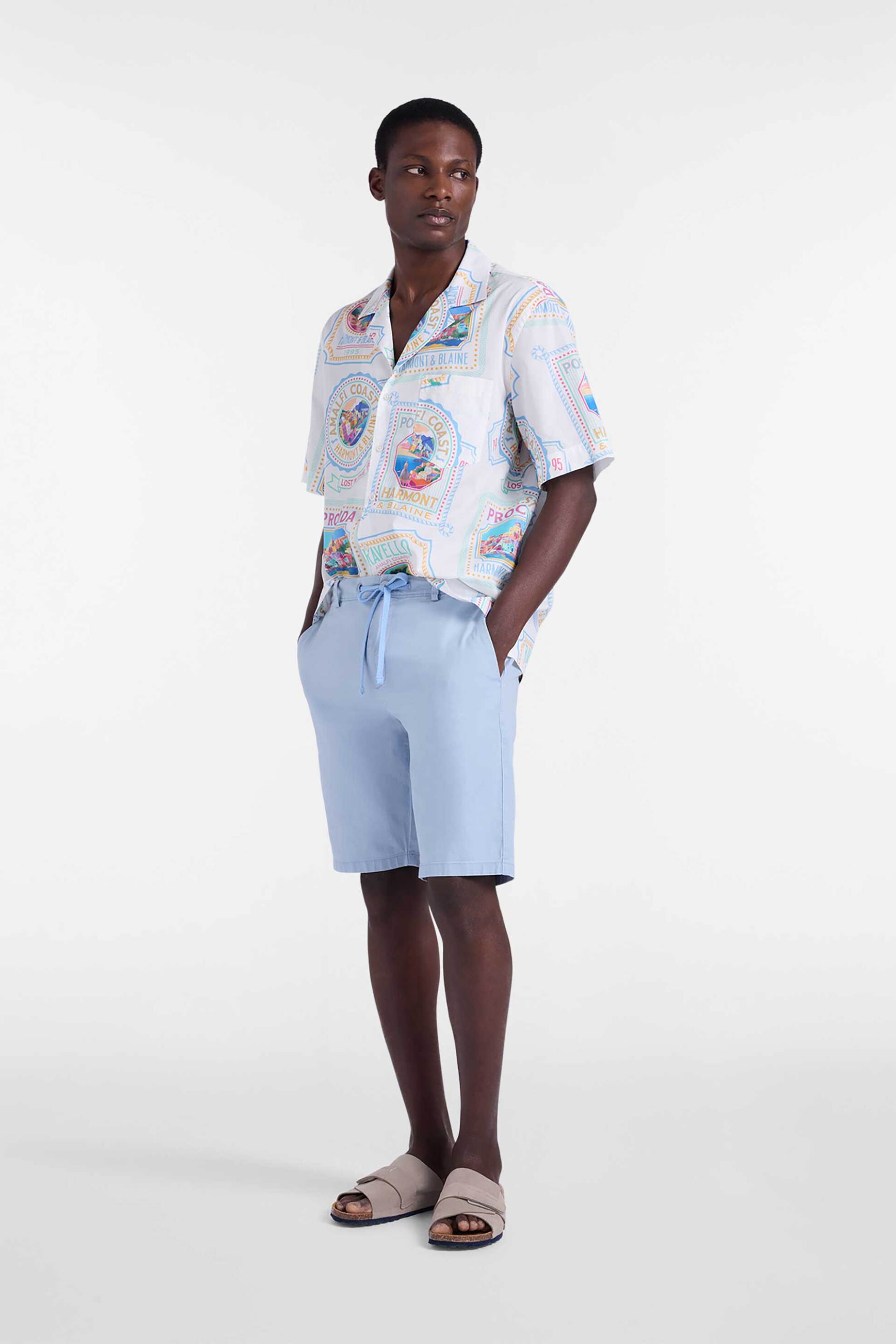 Harmont & Blaine ανδρική βερμούδα με λογότυπο Relaxed Fit - BJQ037053561 Μπλε Ανοιχτό