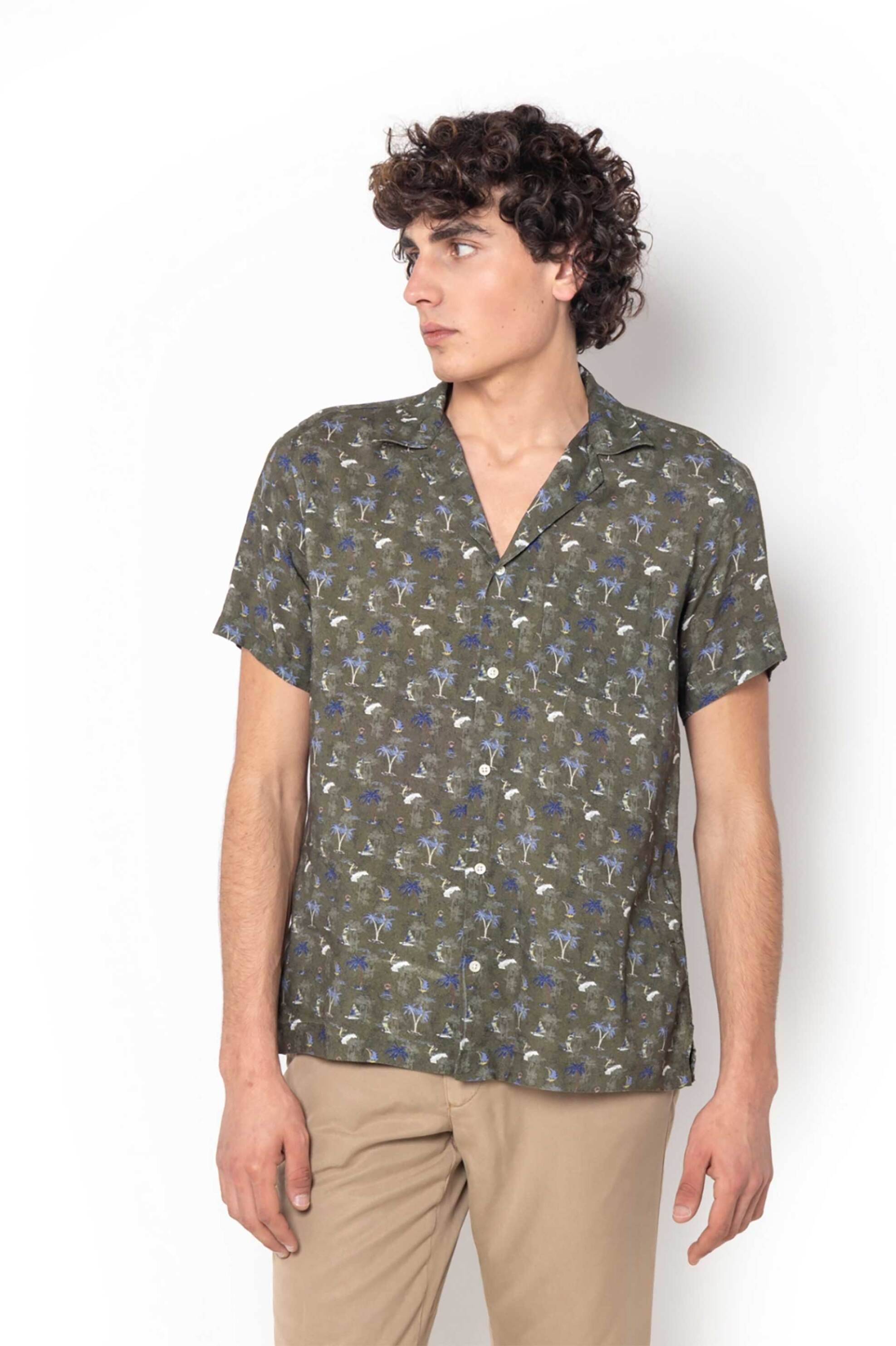 The Bostonians ανδρικό κοντομάνικο πουκάμισο με all-over print Custom Fit "Charles" - BLP2465 Χακί