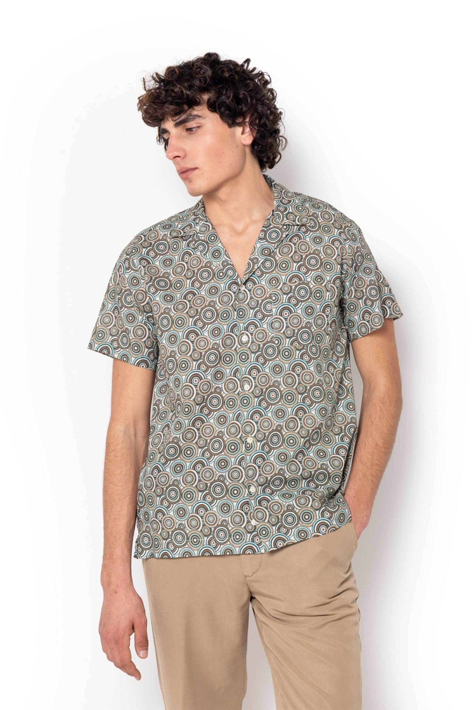 The Bostonians ανδρικό κοντομάνικο πουκάμισο με all-over print Custom Fit "Charles" - BLP2467 Λαδί