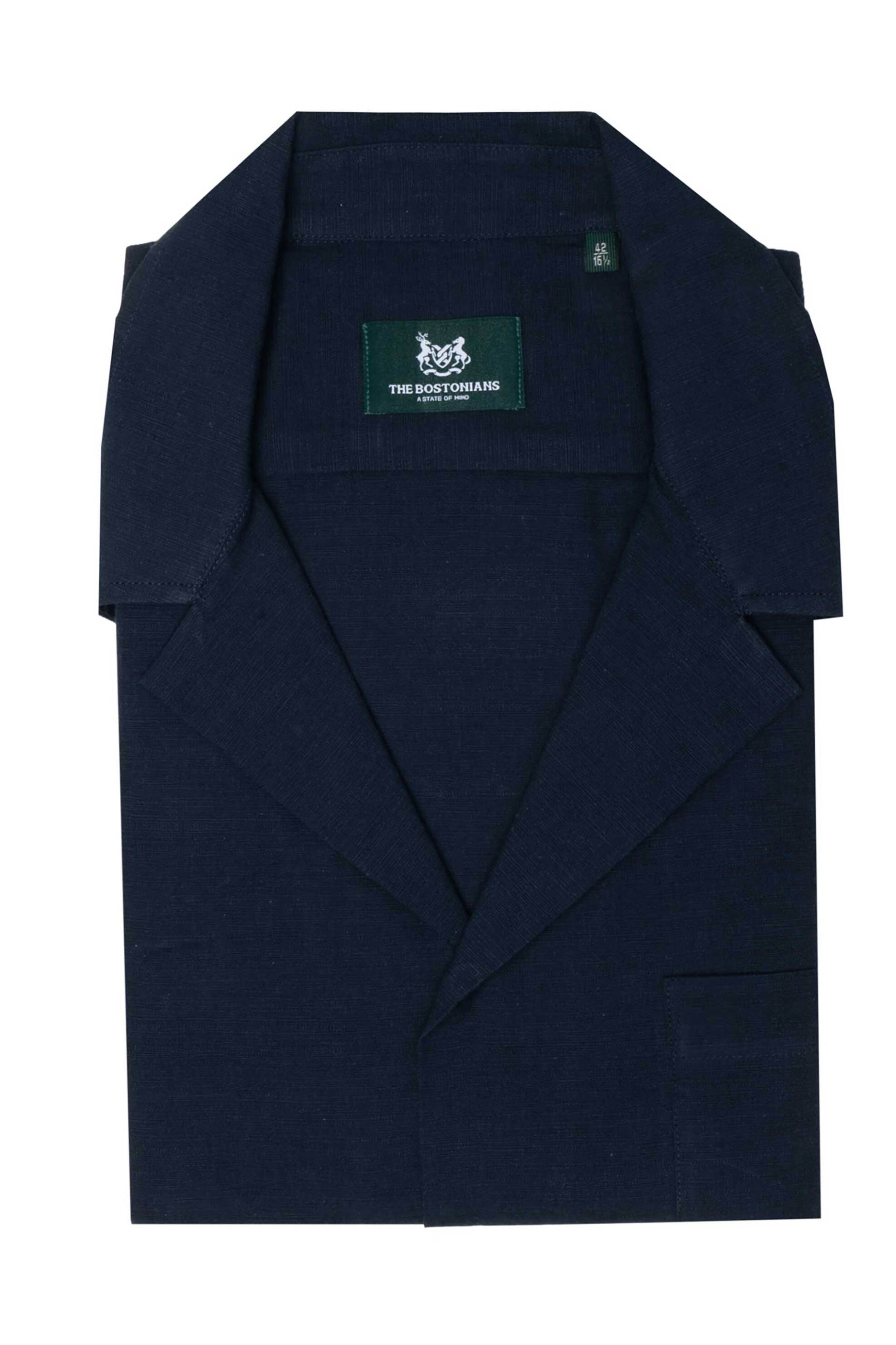 The Bostonians ανδρικό κοντομάνικο πουκάμισο flama Custom Fit - BLP2487 Μπλε Σκούρο