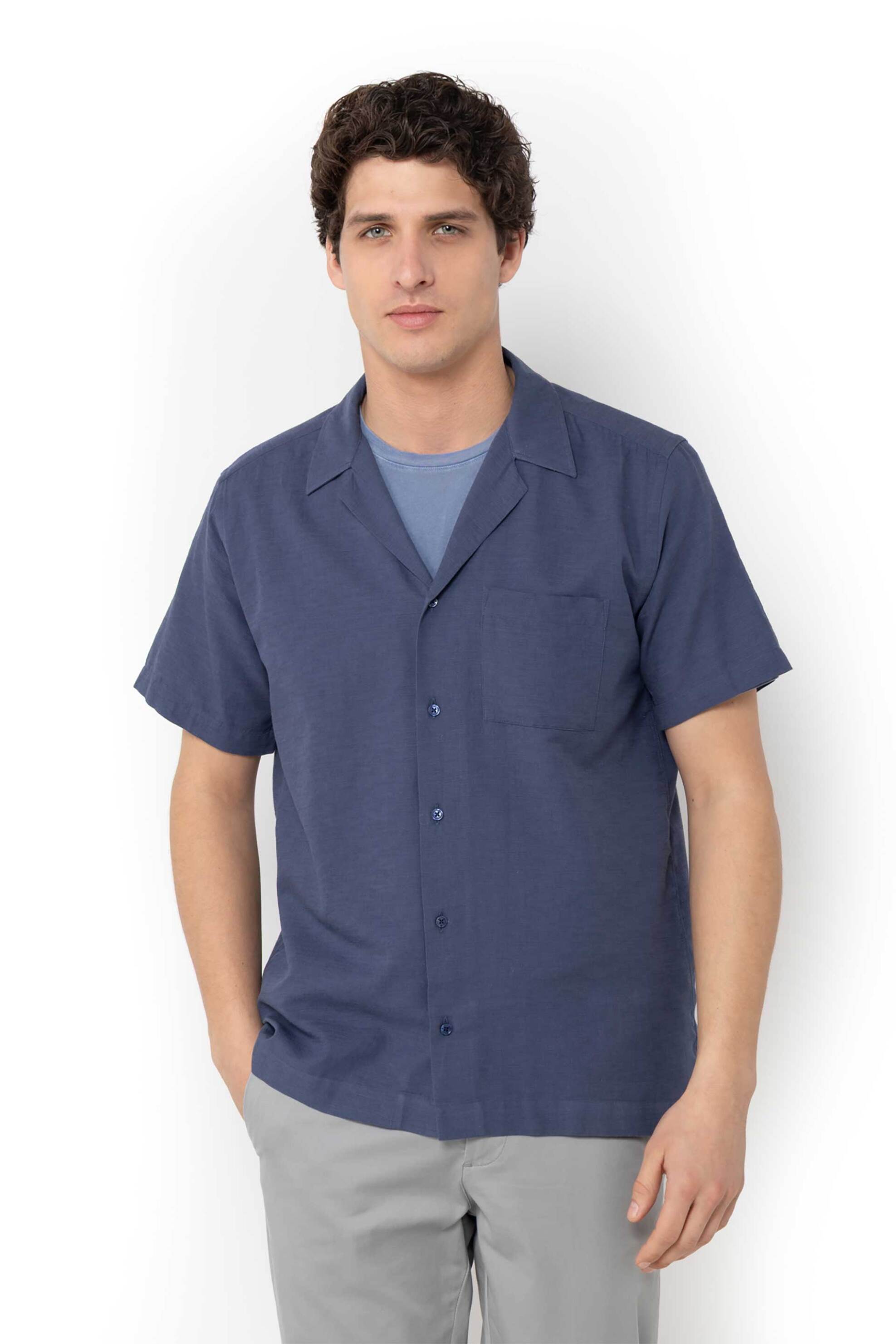 The Bostonians ανδρικό κοντομάνικο πουκάμισο flama Custom Fit - BLP2487 Μπλε