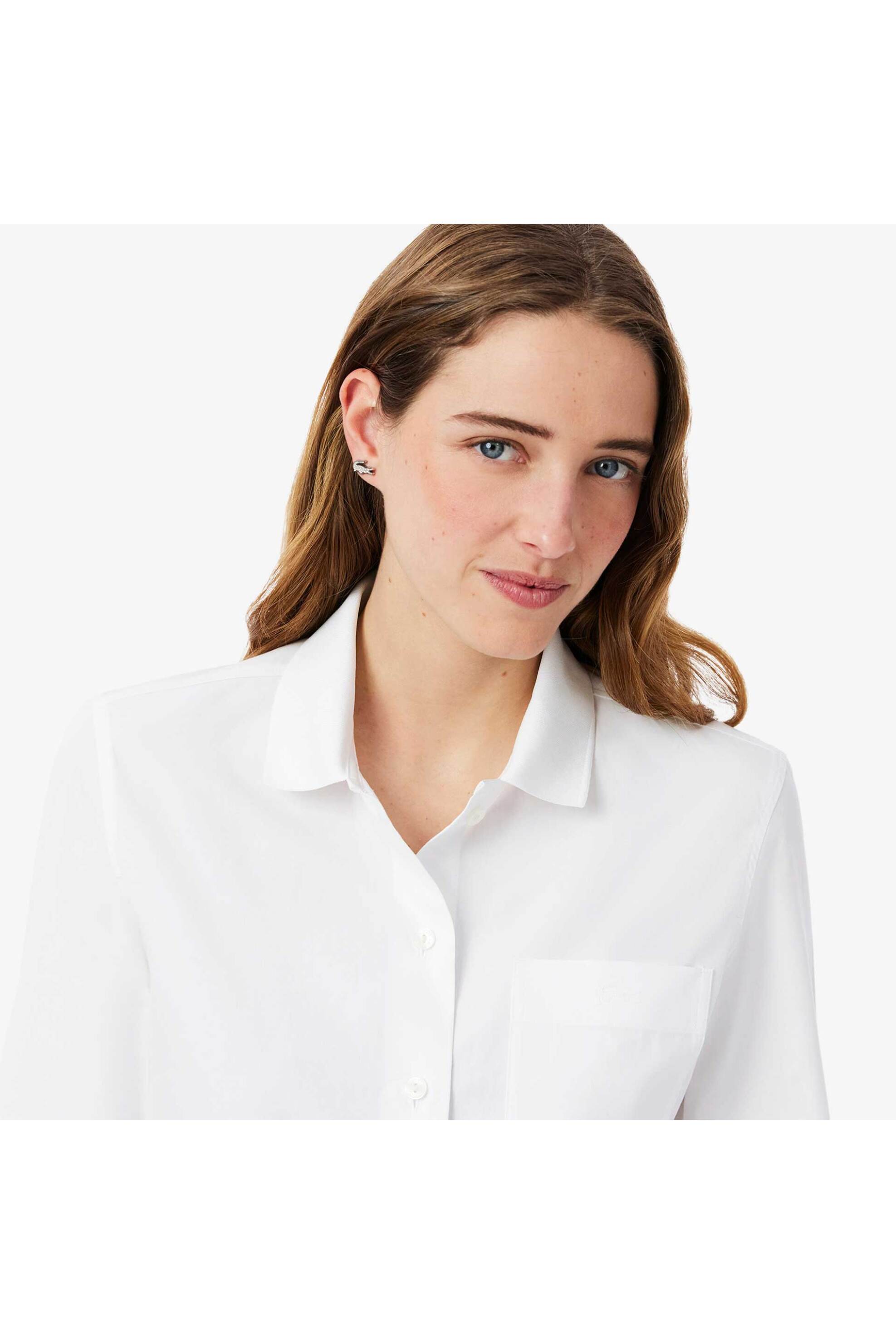 Lacoste γυναικείο πουκάμισο stretch poplin με τσέπη και λογότυπο Slim Fit - CF0207-00 Λευκό φωτογραφία