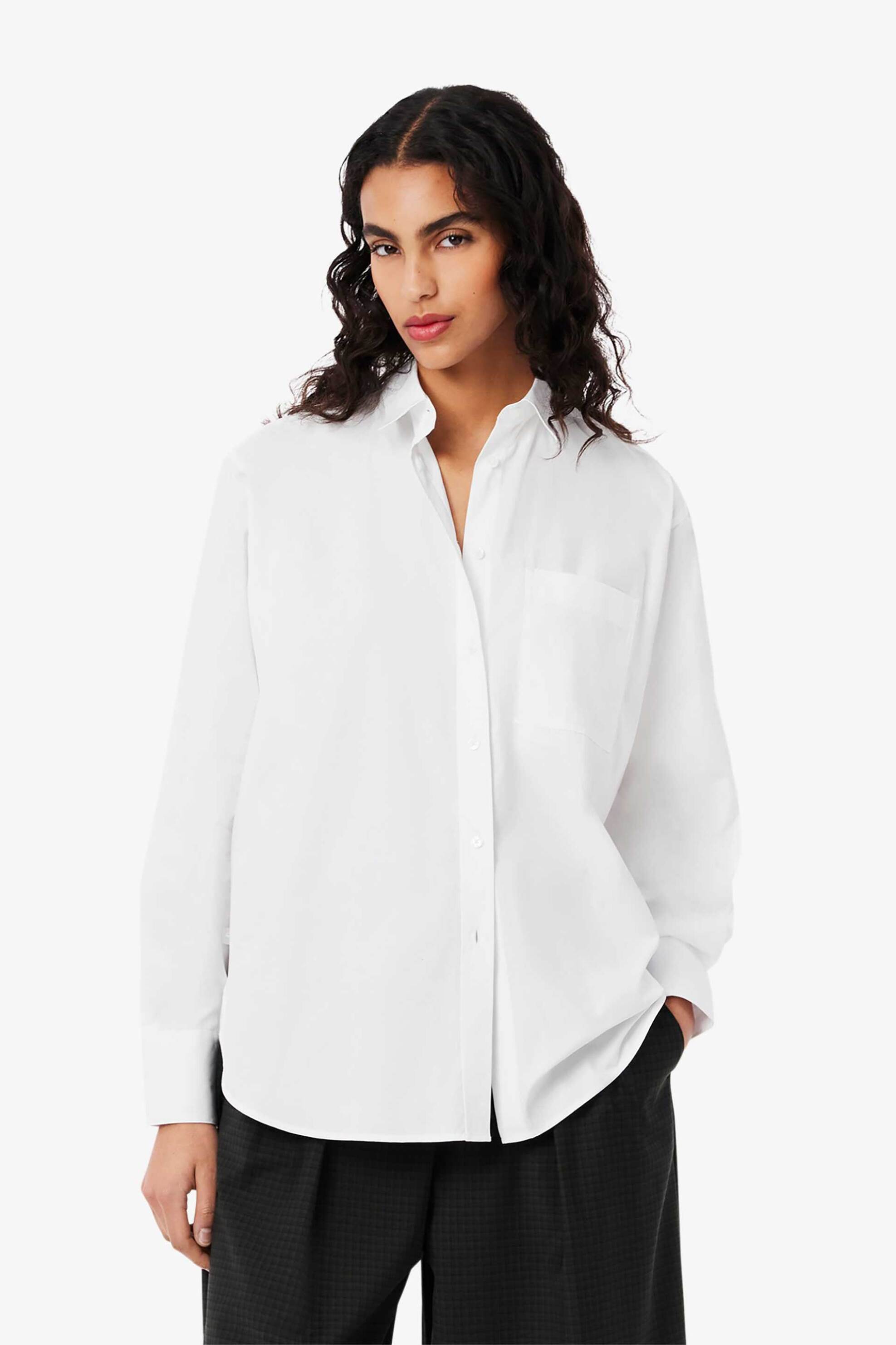 LACOSTE Lacoste γυναικείο πουκάμισο poplin με τσέπη και λογότυπο Oversized Fit - CF0215-00 Λευκό