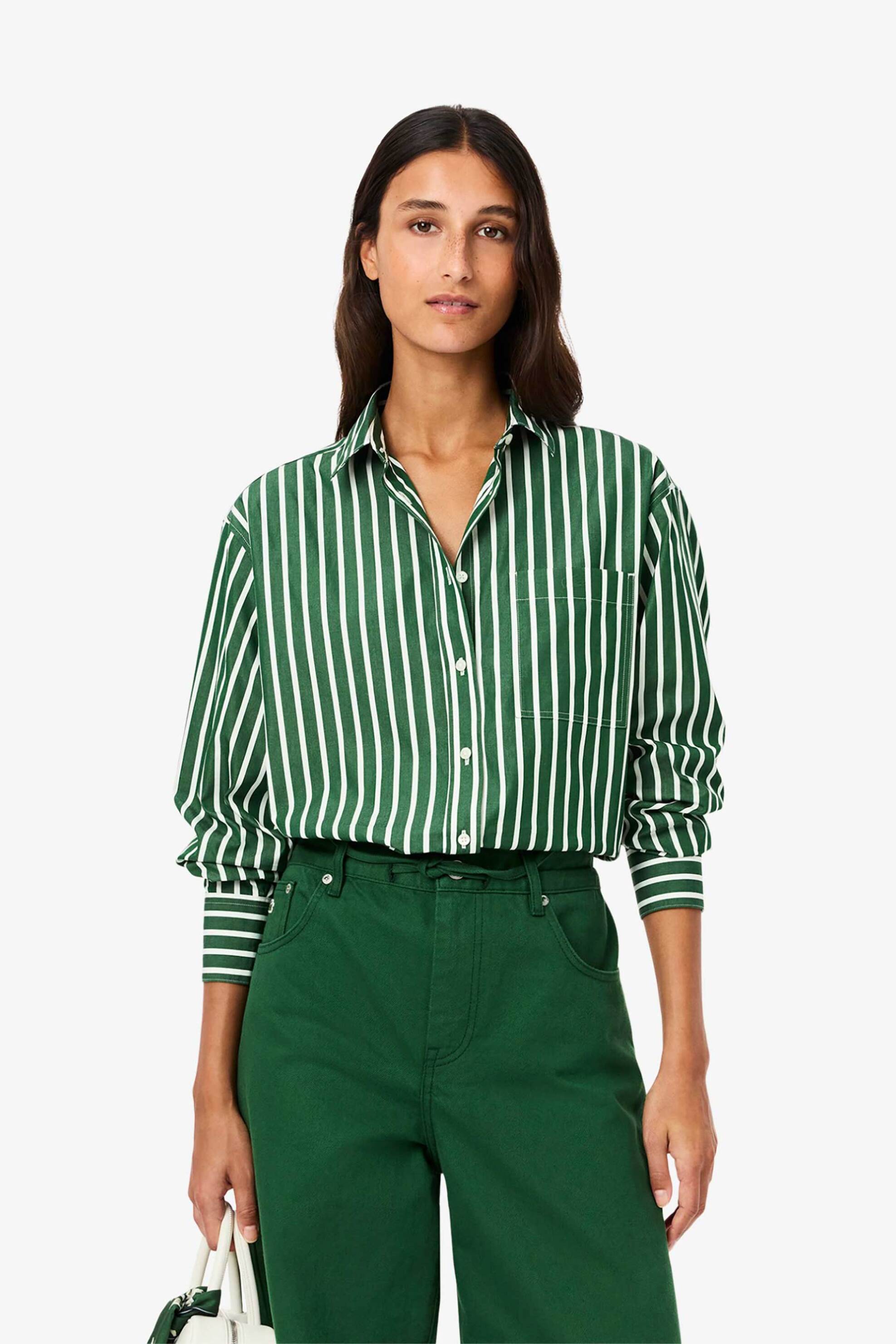 LACOSTE Lacoste γυναικείο πουκάμισο poplin με τσέπη και λογότυπο Oversized Fit - CF0215-00 Πράσινο Σμαραγδί