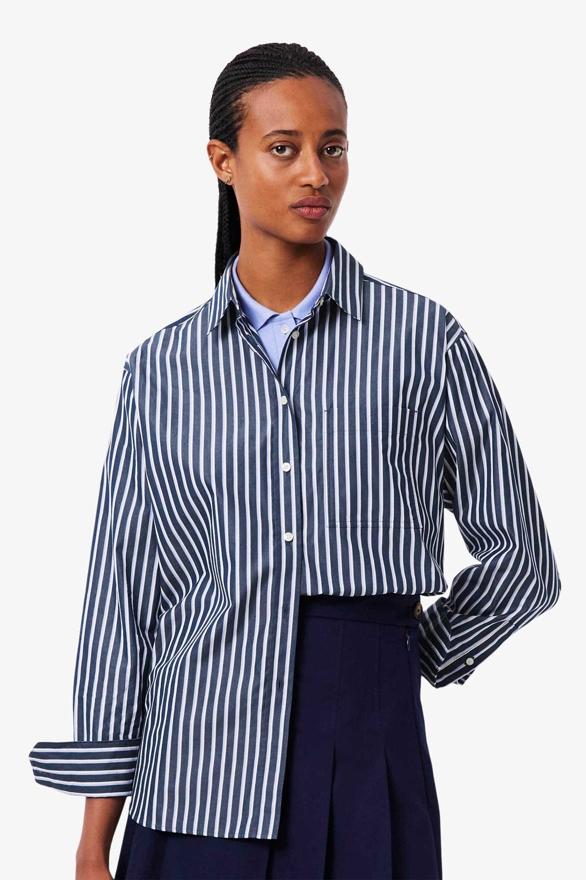 LACOSTE Lacoste γυναικείο πουκάμισο poplin με τσέπη και λογότυπο Oversized Fit - CF0215-00 Μπλε Σκούρο
