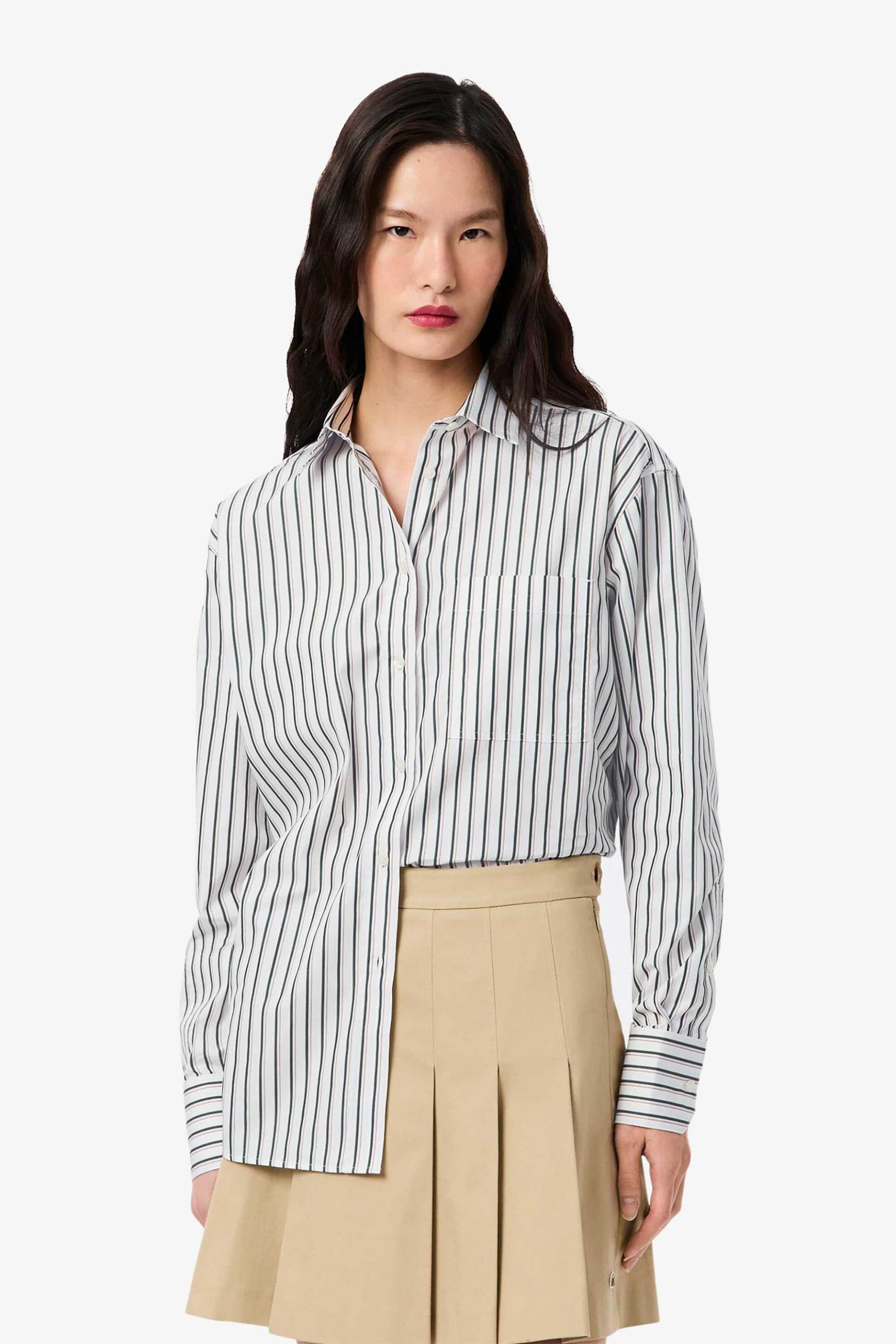 Lacoste γυναικείο πουκάμισο poplin με τσέπη και λογότυπο Oversized Fit