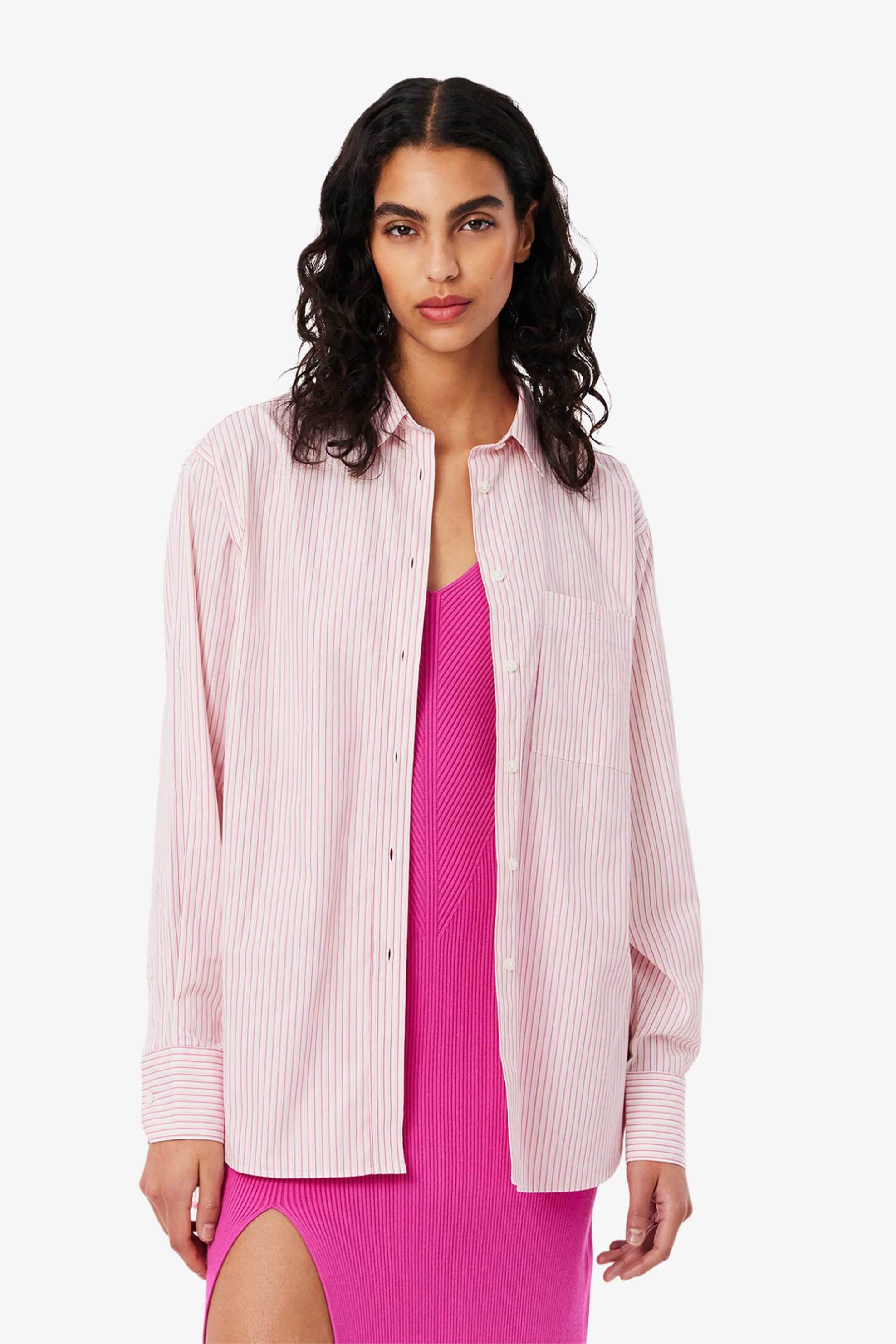 LACOSTE Lacoste γυναικείο πουκάμισο poplin με τσέπη και λογότυπο Oversized Fit - CF0215-00 Ροζ