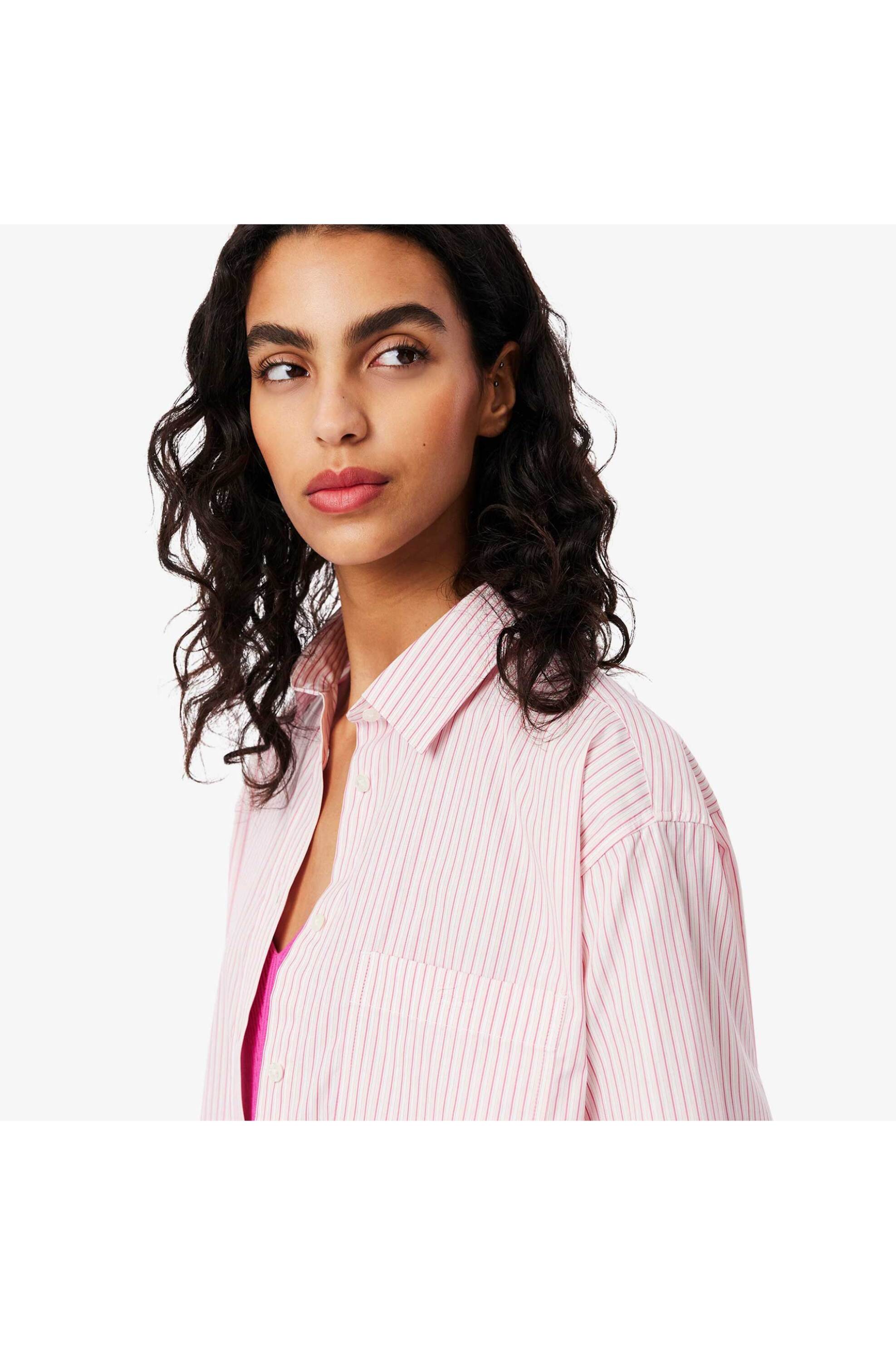 Lacoste γυναικείο πουκάμισο poplin με τσέπη και λογότυπο Oversized Fit - CF0215-00 Ροζ