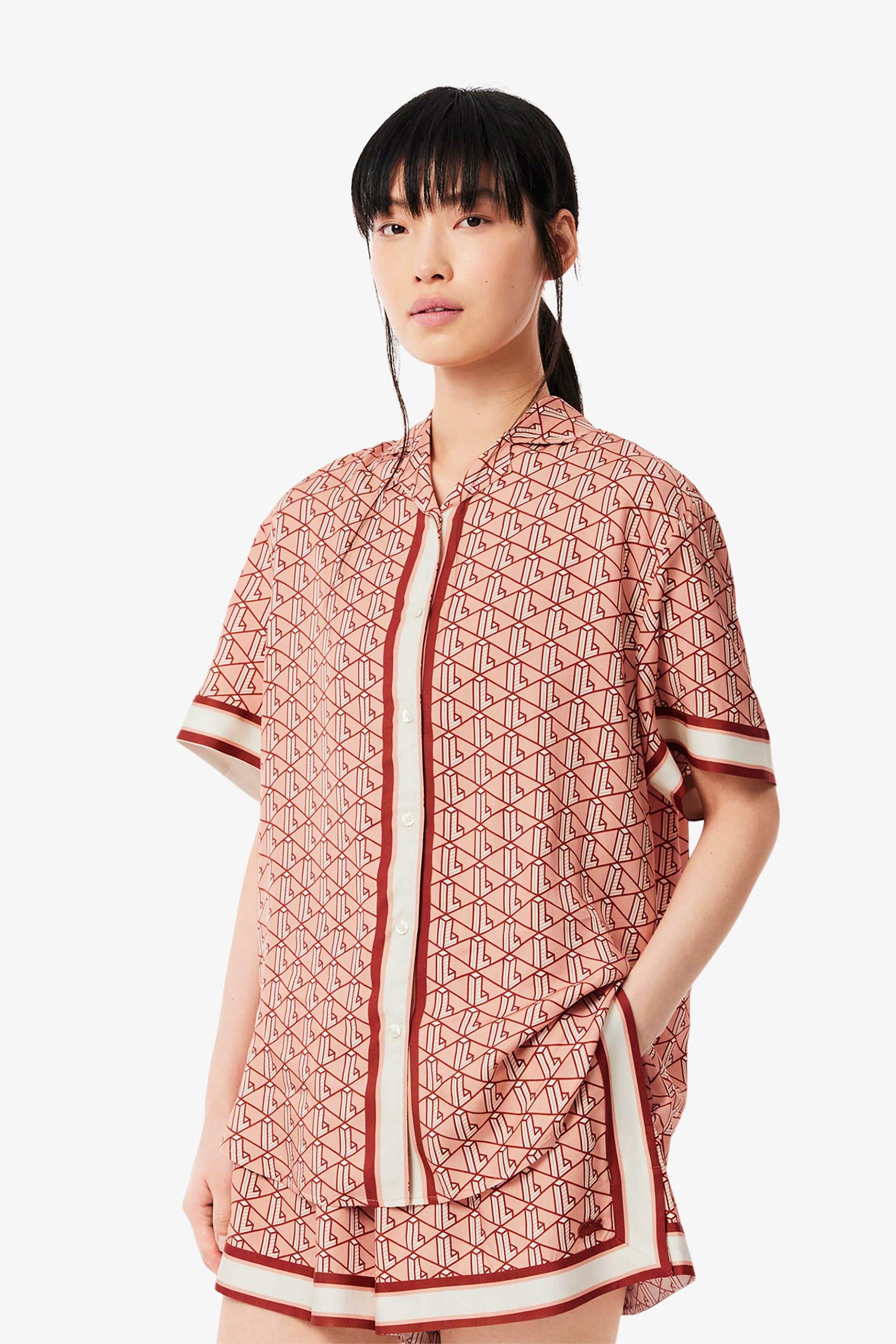 Lacoste Lacoste γυναικείο πουκάμισο κοντομάνικο με all-over monogram print Oversized Fit - CF0495-00 Σομόν 2025