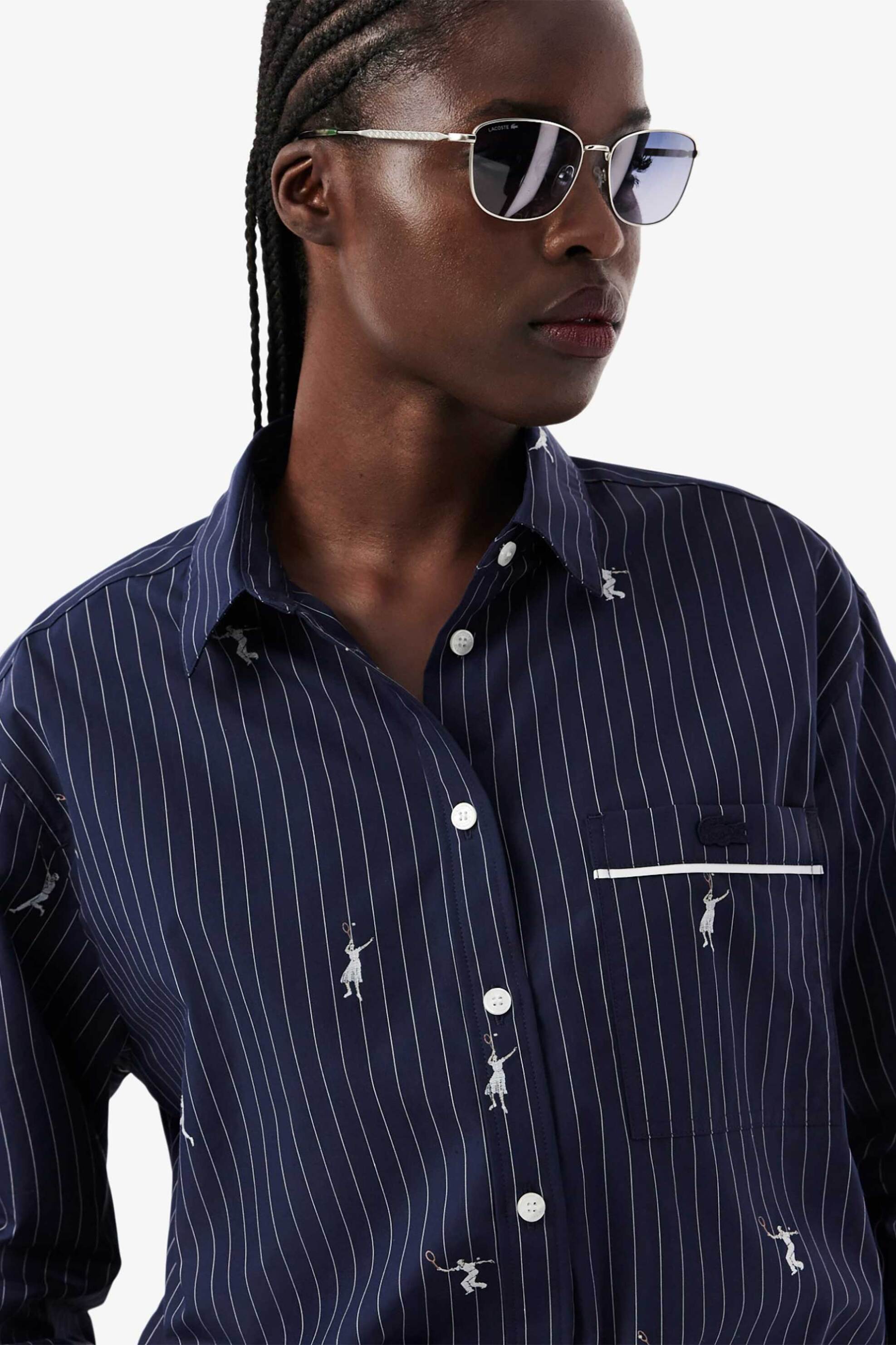 LACOSTE Lacoste γυναικείο πουκάμισο με ριγέ σχέδιο και τσέπη με λογότυπο Oversized Fit - CF0586 Μπλε Σκούρο - 2