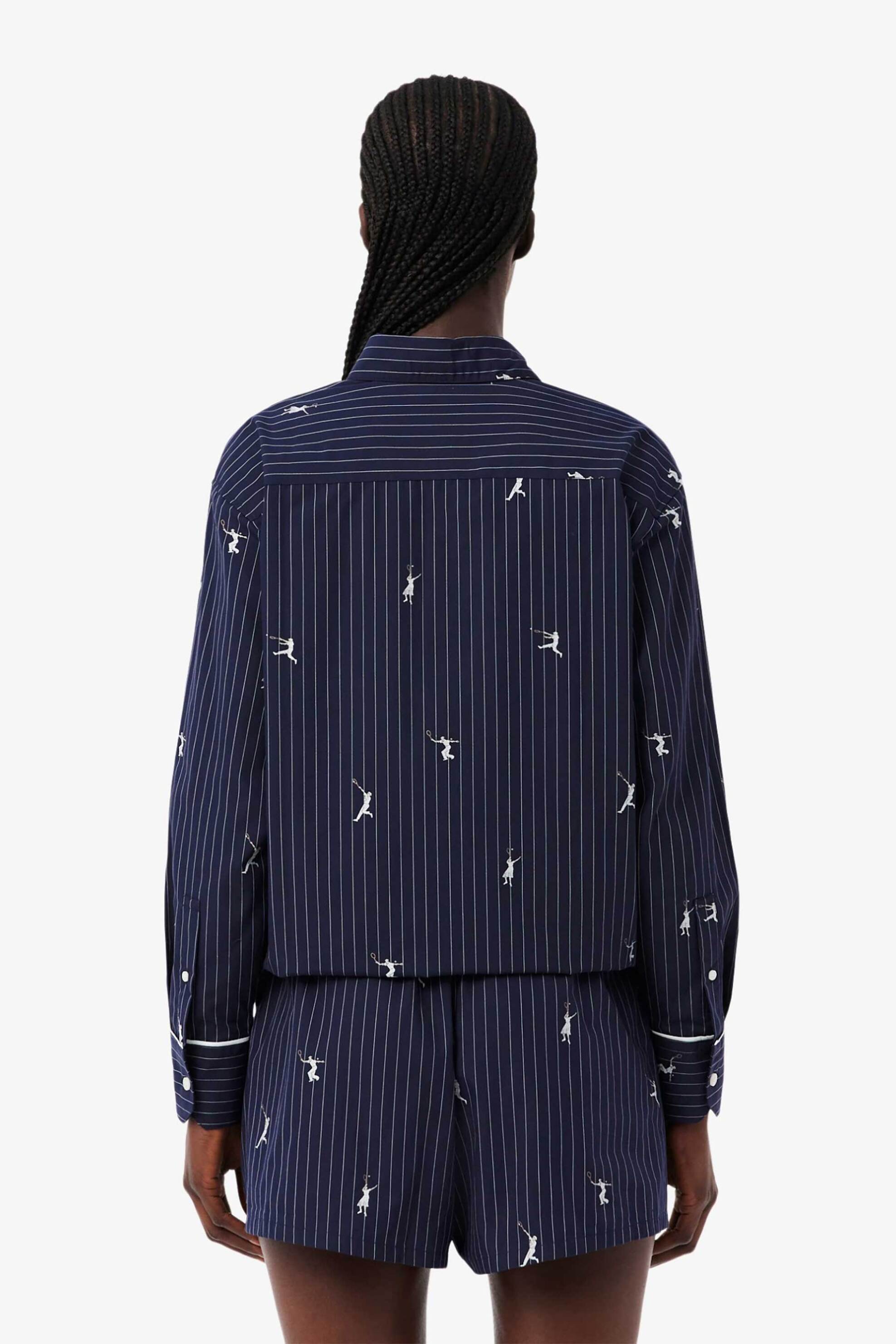 LACOSTE Lacoste γυναικείο πουκάμισο με ριγέ σχέδιο και τσέπη με λογότυπο Oversized Fit - CF0586 Μπλε Σκούρο - 3