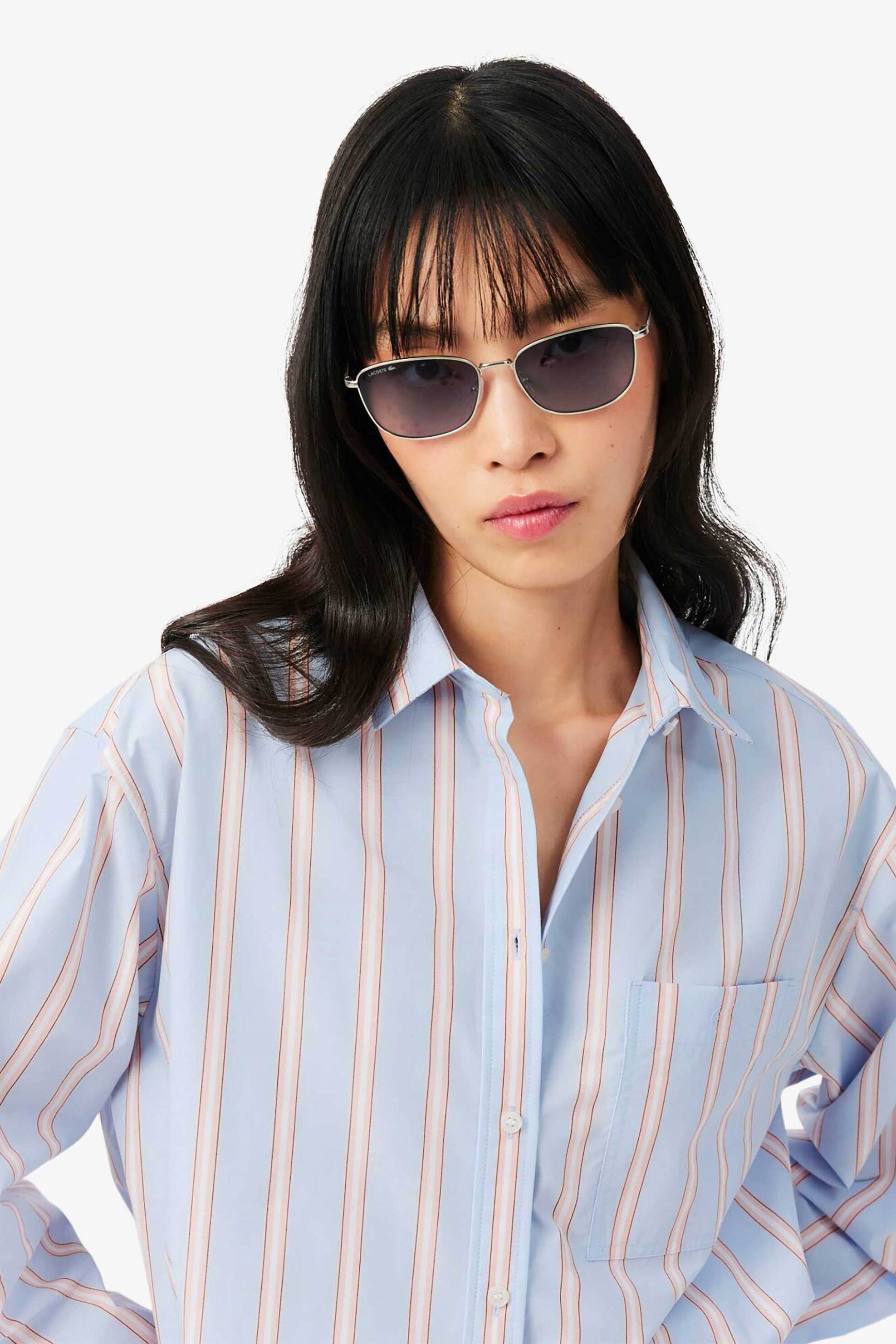LACOSTE Lacoste γυναικείο πουκάμισο poplin με ριγέ σχέδιο και τσέπη με λογότυπο Oversized Fit - CF1054 Μπλε Ανοιχτό - 2