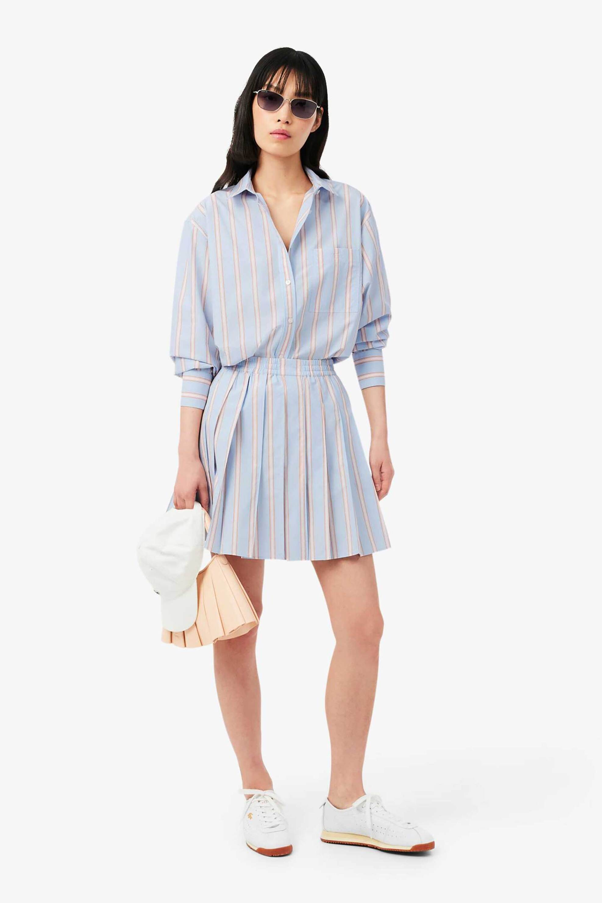 LACOSTE Lacoste γυναικείο πουκάμισο poplin με ριγέ σχέδιο και τσέπη με λογότυπο Oversized Fit - CF1054 Μπλε Ανοιχτό - 3