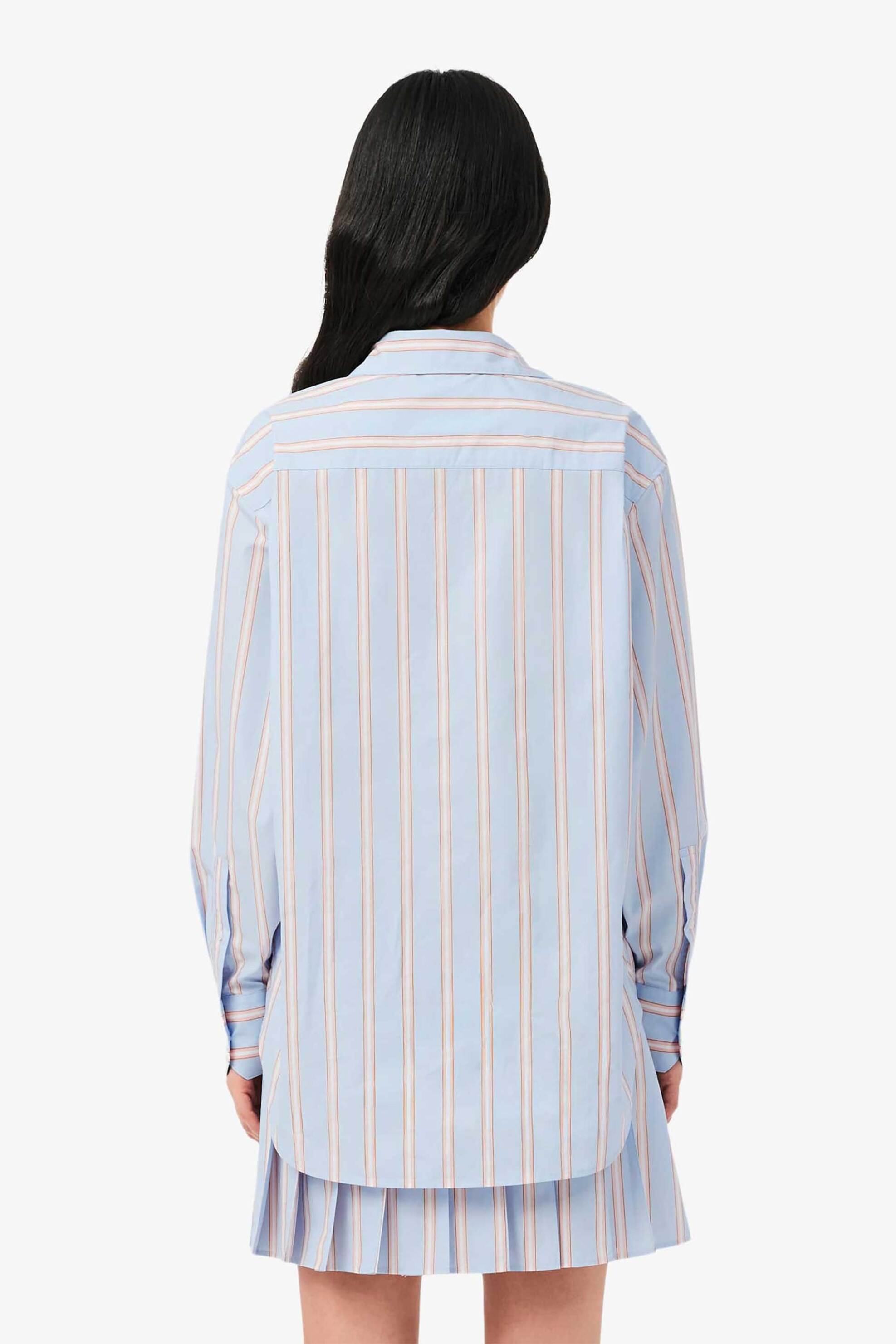 LACOSTE Lacoste γυναικείο πουκάμισο poplin με ριγέ σχέδιο και τσέπη με λογότυπο Oversized Fit - CF1054 Μπλε Ανοιχτό - 4