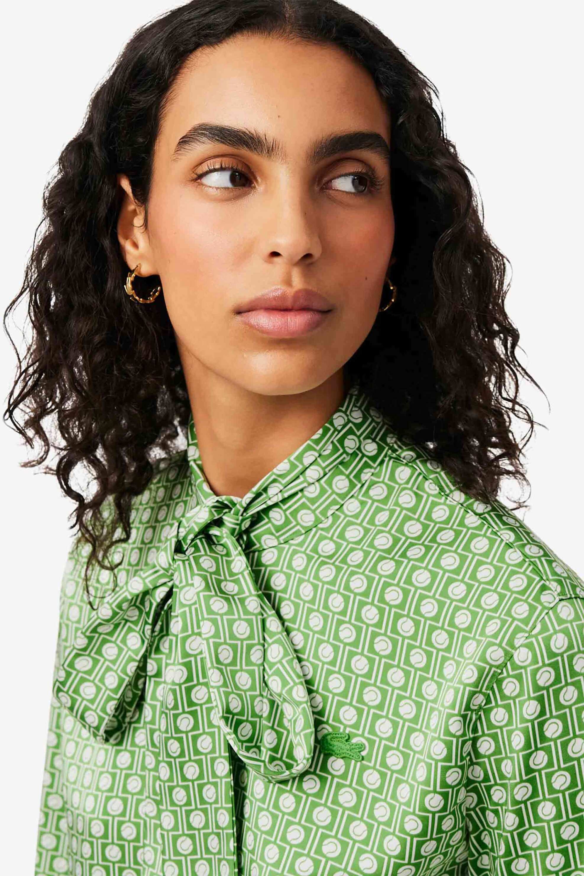 LACOSTE Lacoste γυναικείο πουκάμισο σατέν με all-over tennis ball print και λογότυπο Regular Fit - CF2626 Πράσινο Ανοιχτό - 2