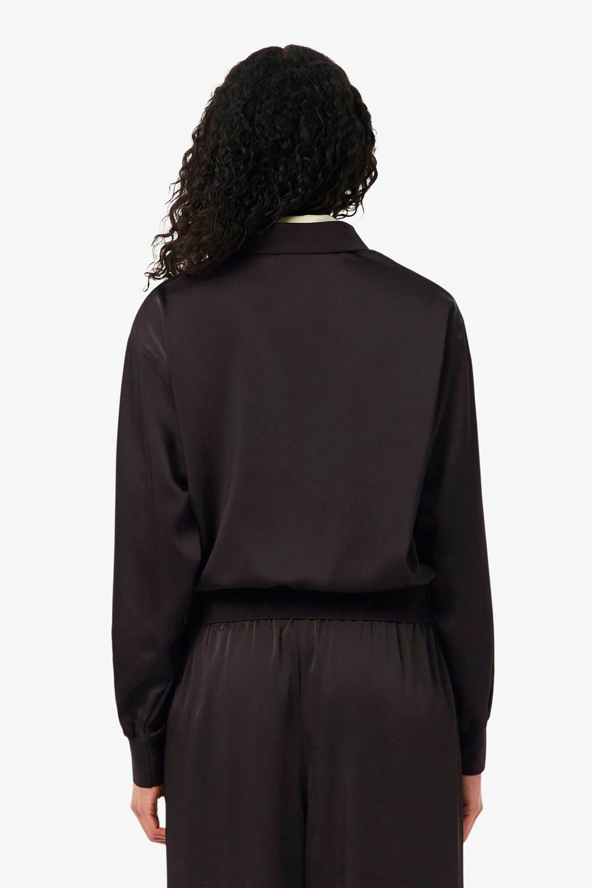 Lacoste Γυναικεία Μπλούζα Πόλο με Σατέν Όψη Relaxed Fit - Cf9802 Καφέ Σκούρο
