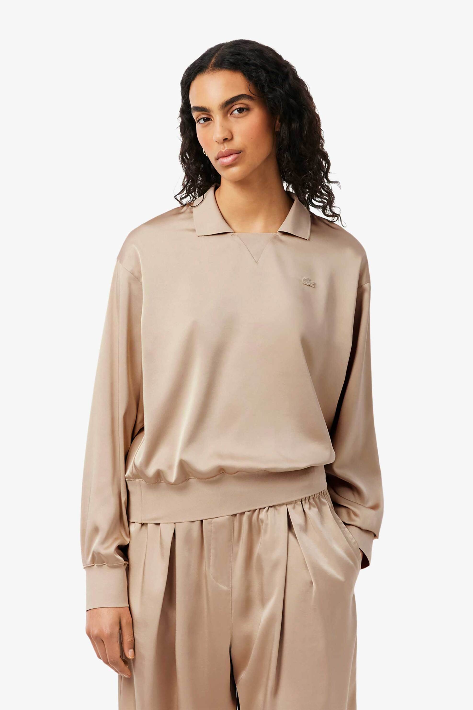 Lacoste Lacoste γυναικεία μπλούζα πόλο με σατέν όψη Relaxed Fit - CF9802 Μπεζ