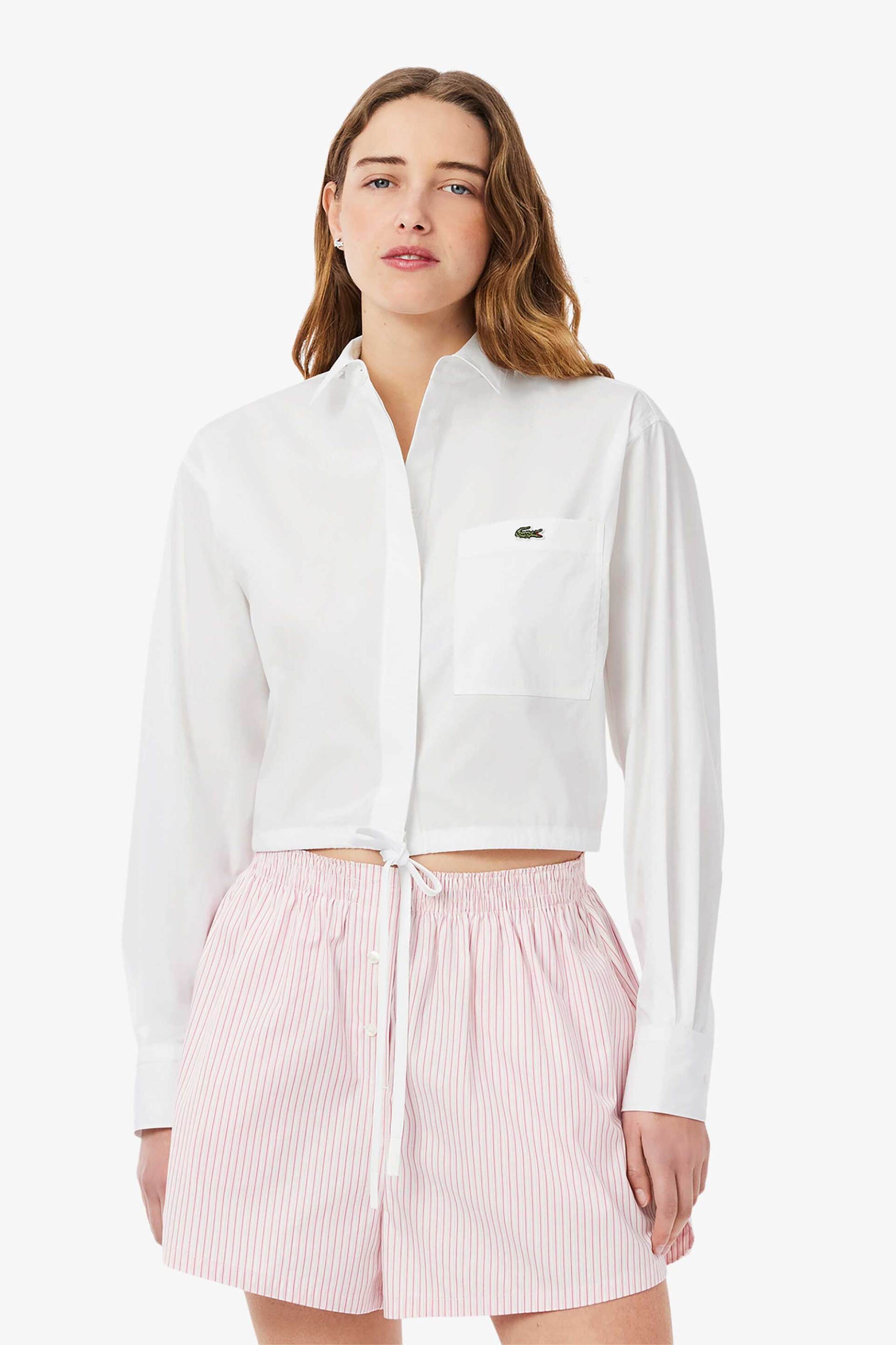 Lacoste Lacoste γυναικείο πουκάμισο cropped με κεντημένο λογότυπο Oversized Fit - CF9844-00 Λευκό 2025