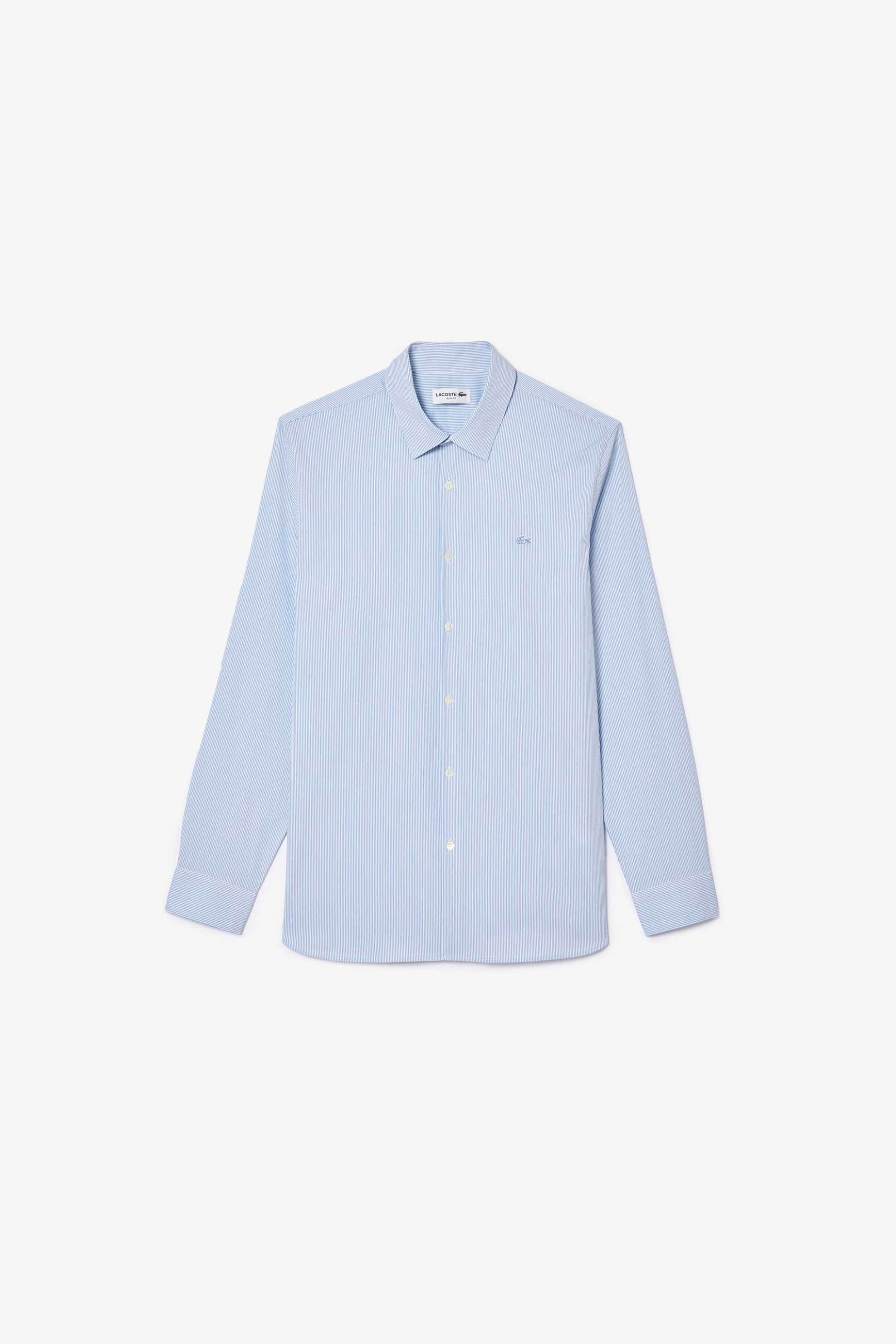 Lacoste ανδρικό πουκάμισο με ριγέ σχέδιο και κεντημένο λογότυπο Slim Fit - CH0198 Μπλε Ανοιχτό