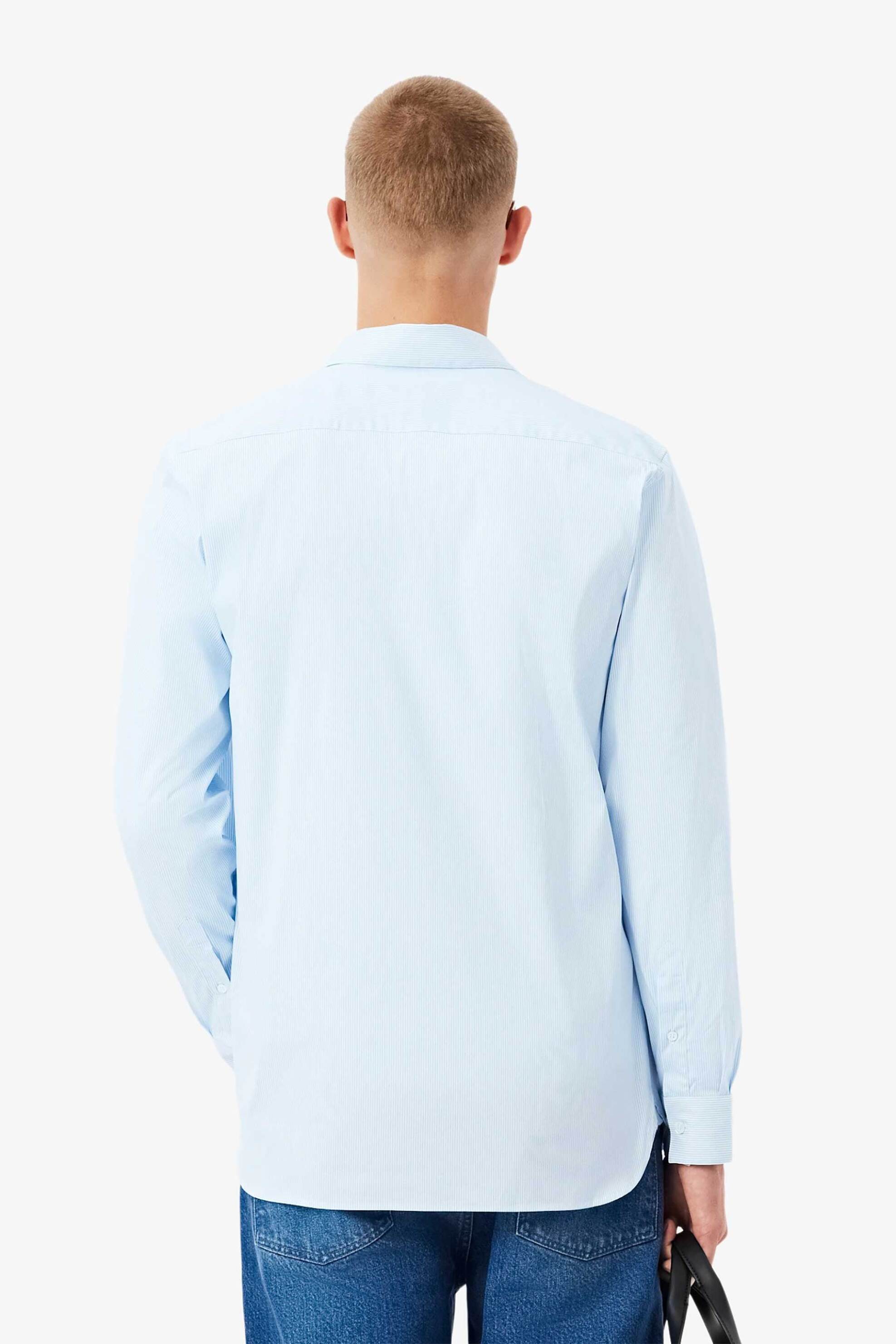 Lacoste Ανδρικό Πουκάμισο με Ριγέ Σχέδιο Και Κεντημένο Λογότυπο Slim Fit - Ch0198 Σιελ