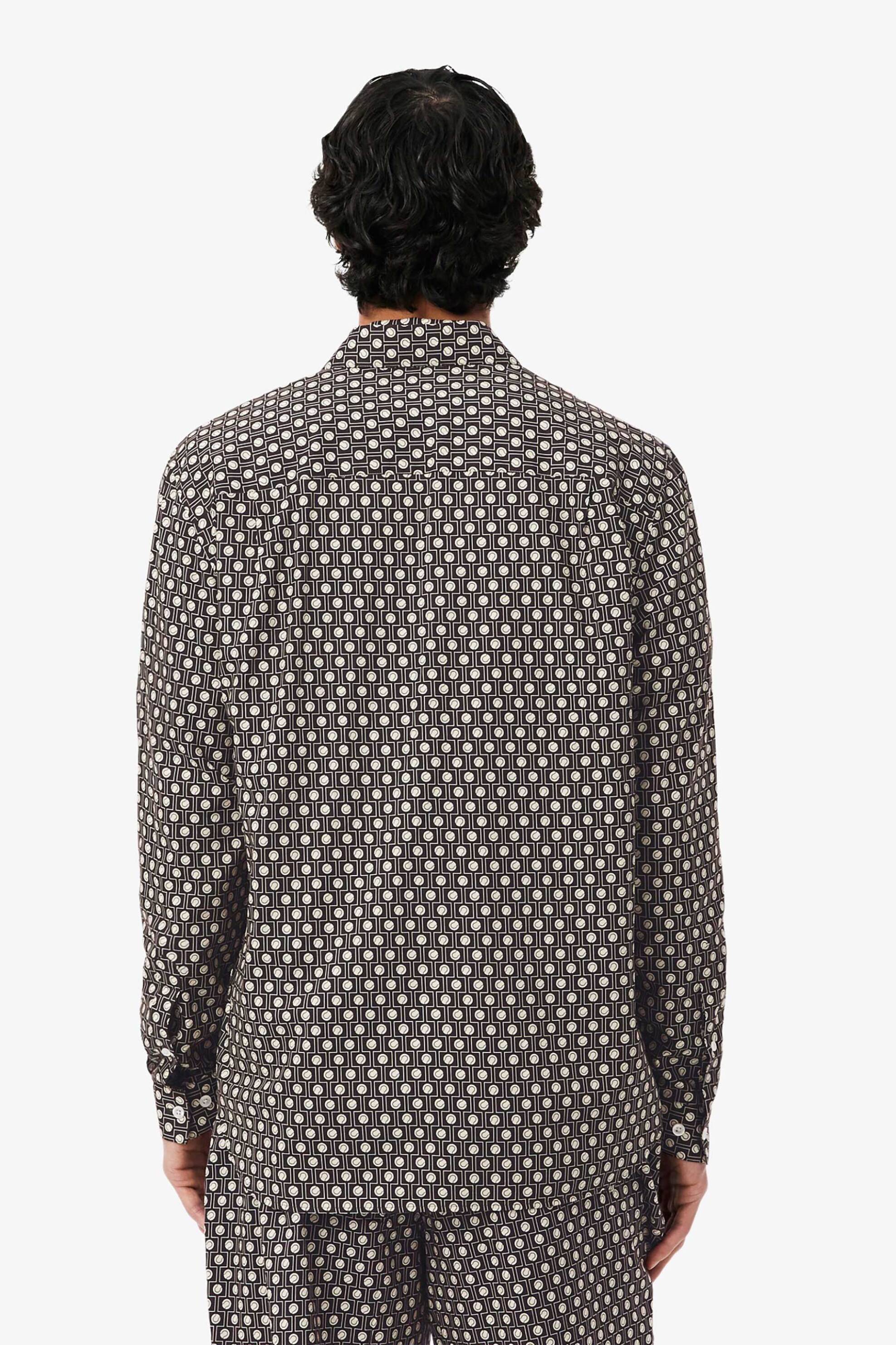 Lacoste Ανδρικό Πουκάμισο με All-Over Print Και Τσέπη Κεντημένο Λογότυπο Regular Fit - Ch0710-00 Καφέ Σκούρο