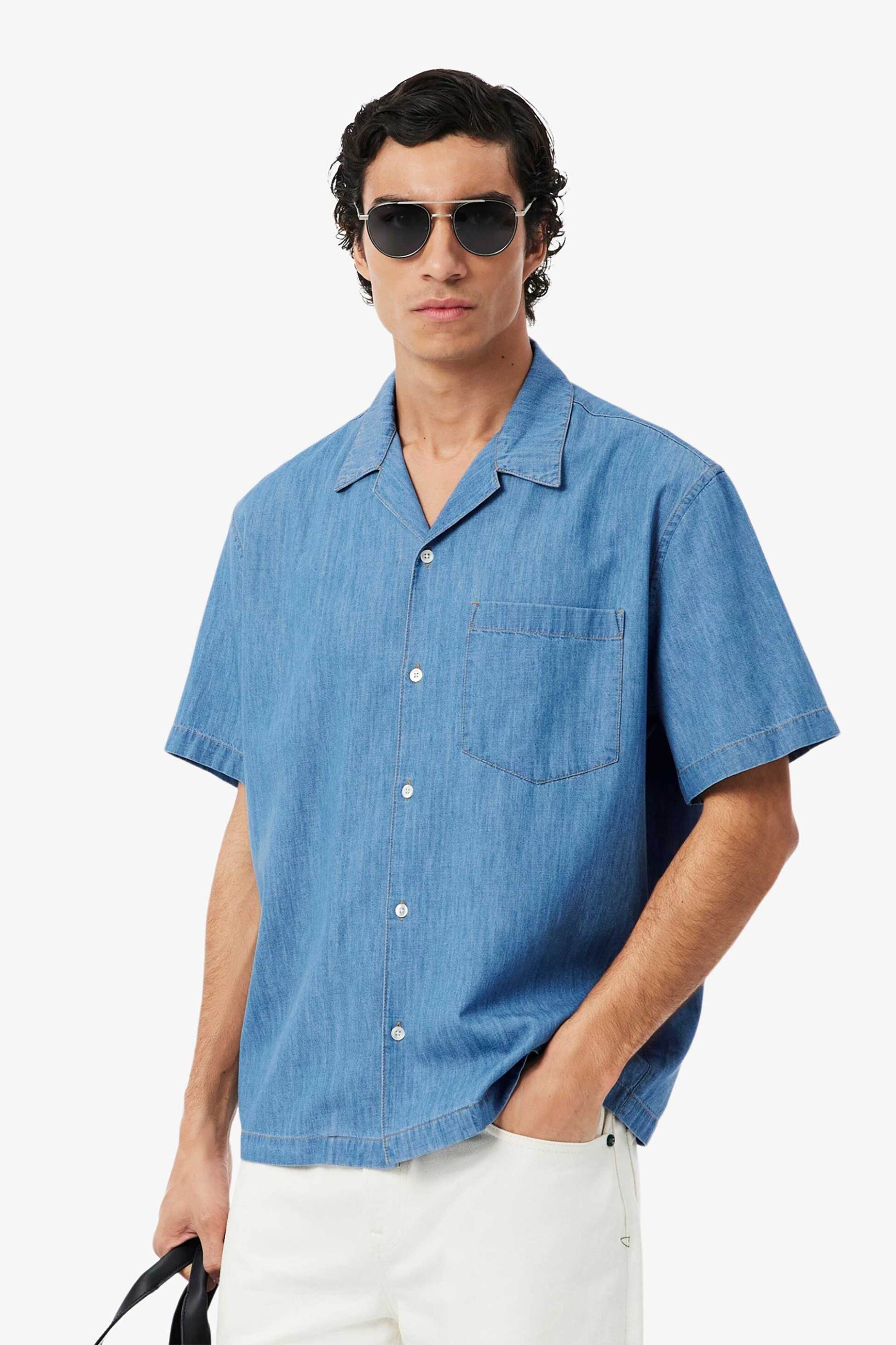 Lacoste ανδρικό denim πουκάμισο με τσέπη και λογότυπο Relaxed Fit - CH1869 Denim Blue