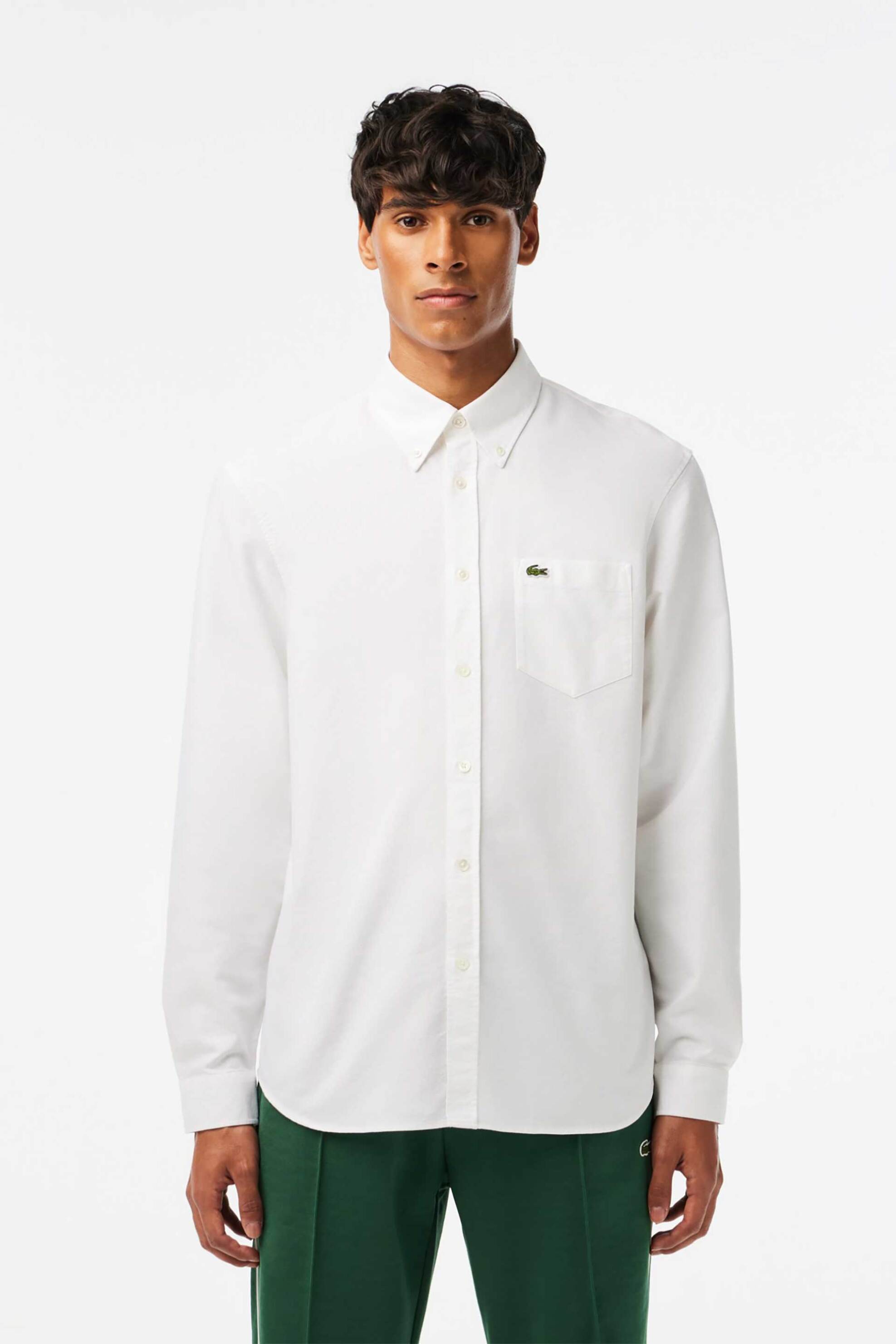 LACOSTE Lacoste ανδρικό πουκάμισο oxford button down με τσέπη και κεντημένο λογότυπο Regular Fit - CH1911 Λευκό