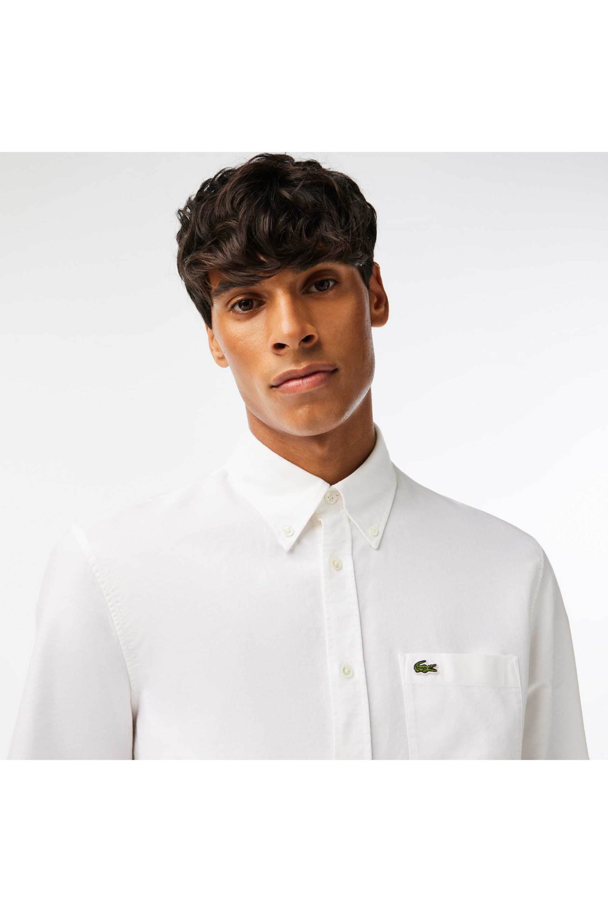 Lacoste ανδρικό πουκάμισο oxford button down με τσέπη και κεντημένο λογότυπο Regular Fit - CH1911 Λευκό φωτογραφία
