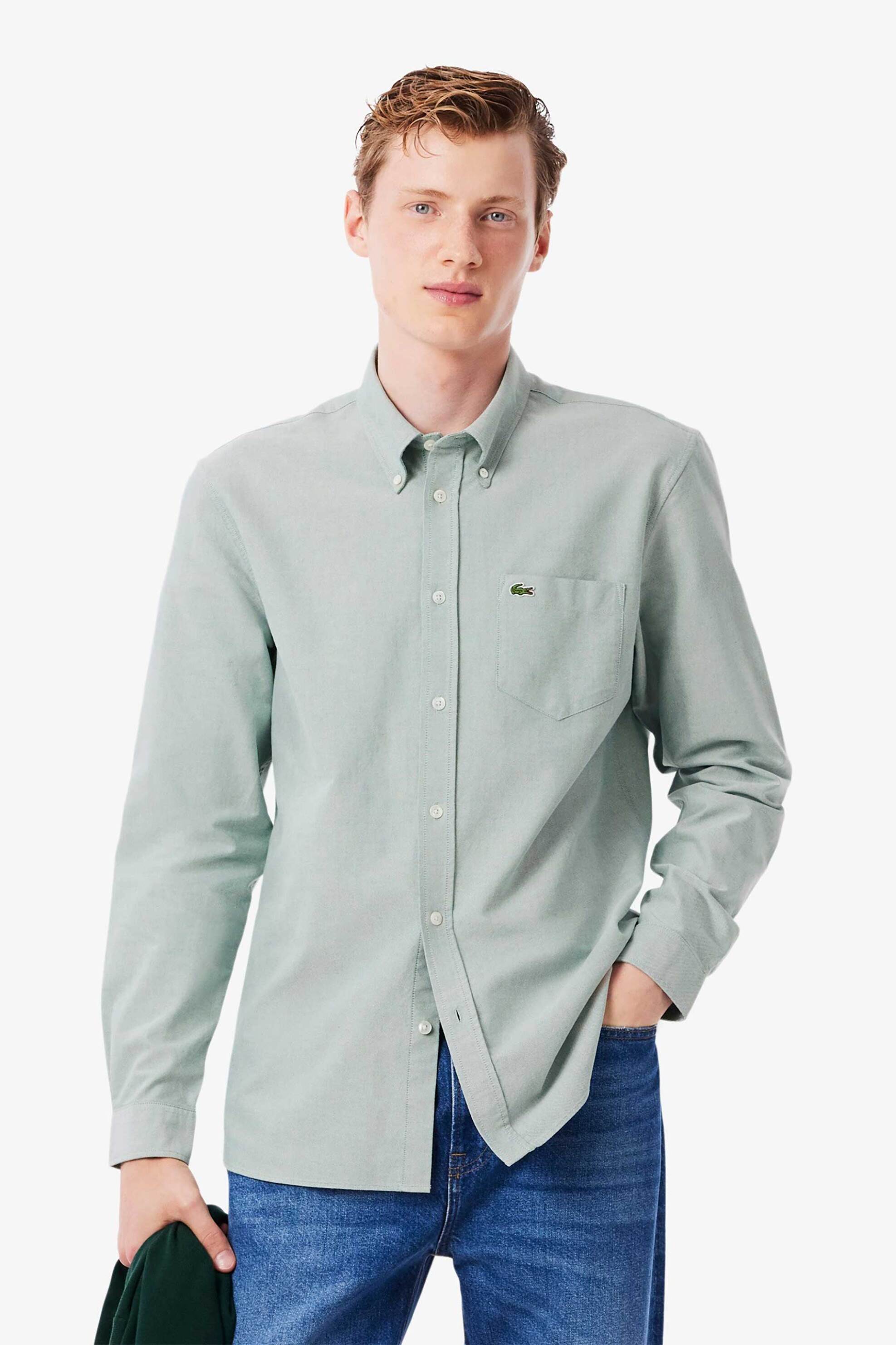 Lacoste ανδρικό πουκάμισο oxford button down με τσέπη και κεντημένο λογότυπο Regular Fit - CH1911 Πράσινο