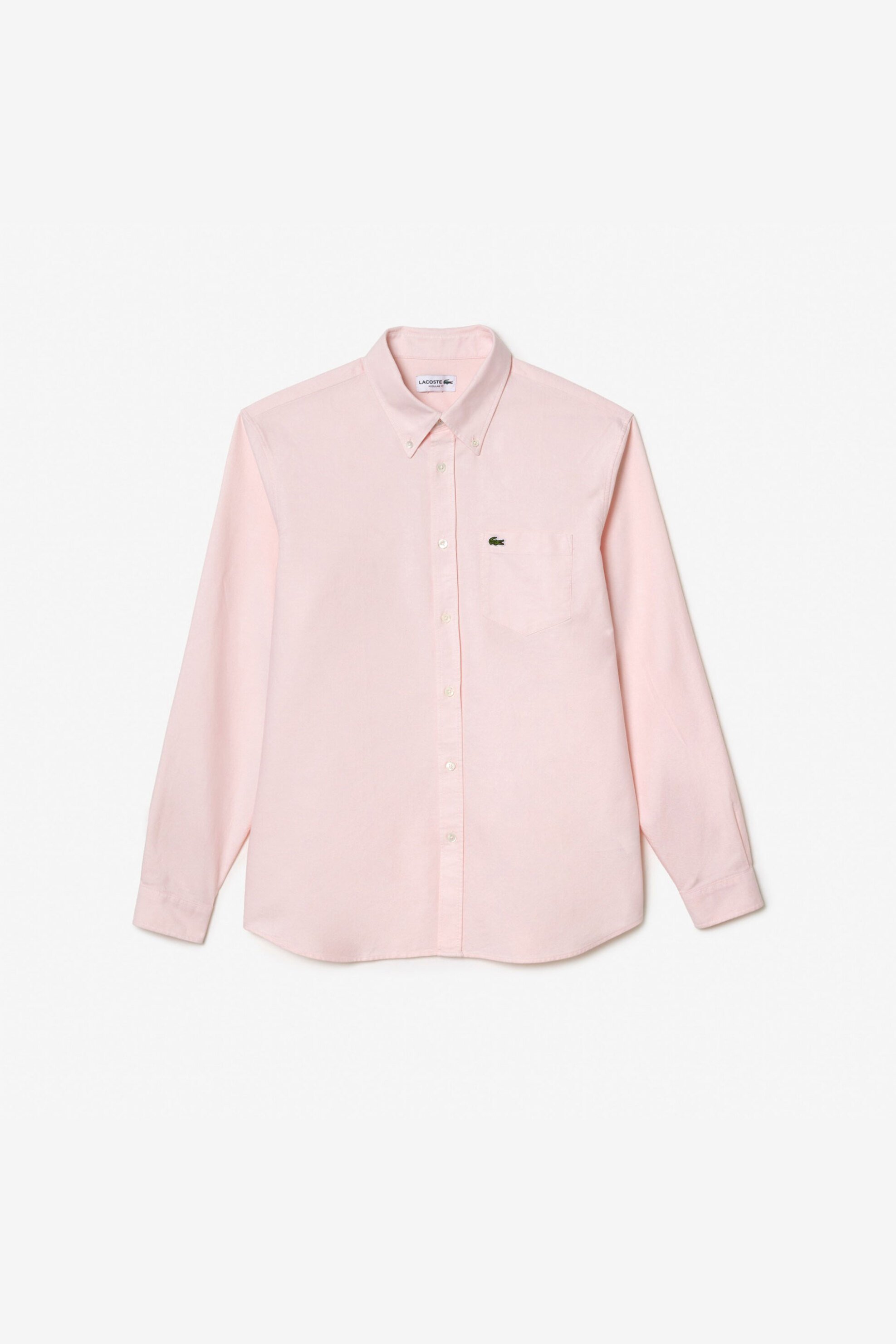 Lacoste ανδρικό πουκάμισο oxford button down με τσέπη και κεντημένο λογότυπο Regular Fit - CH1911 Ροζ