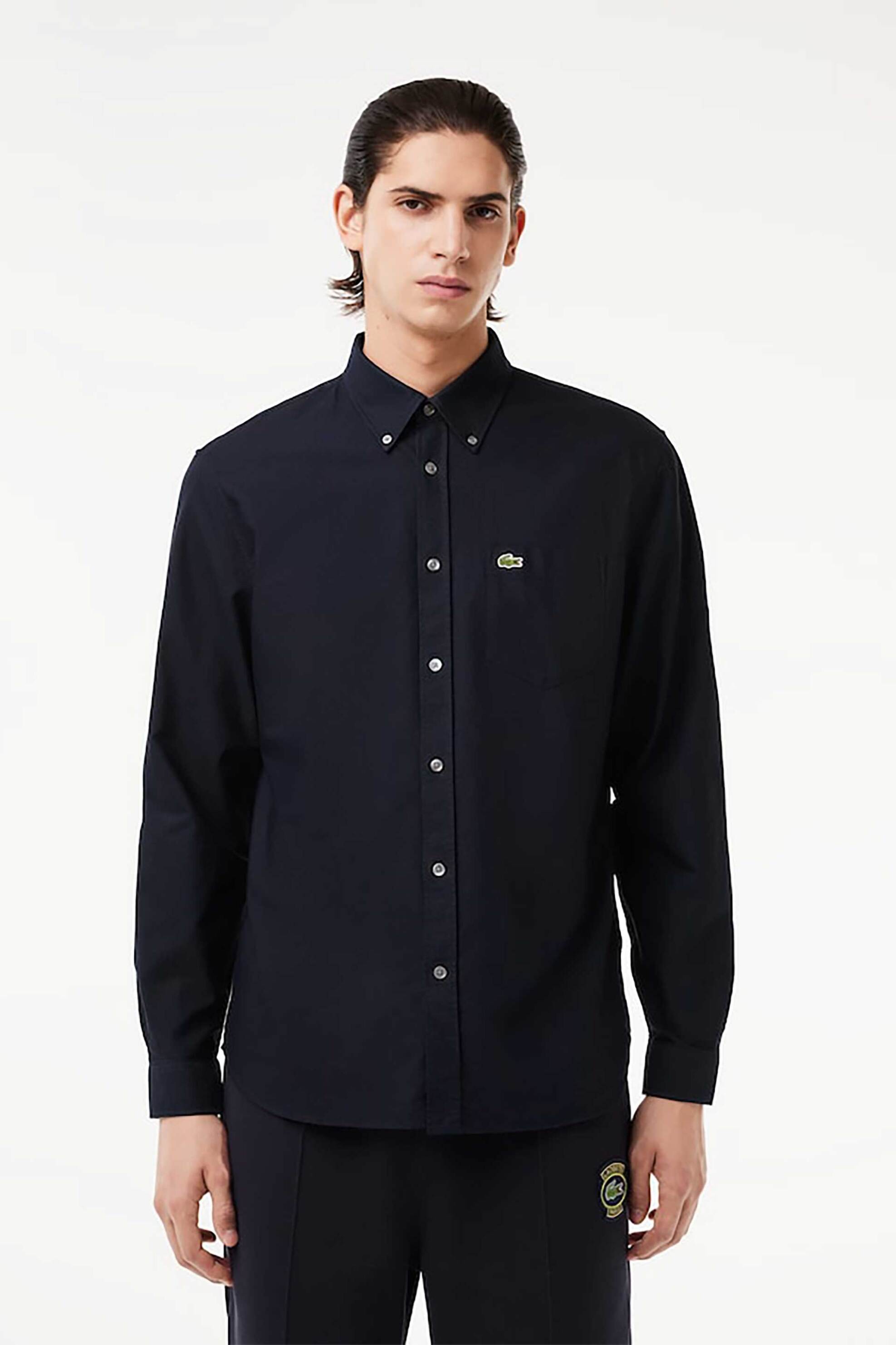 LACOSTE Lacoste ανδρικό πουκάμισο oxford button down με τσέπη και κεντημένο λογότυπο Regular Fit - CH1911 Μπλε Σκούρο
