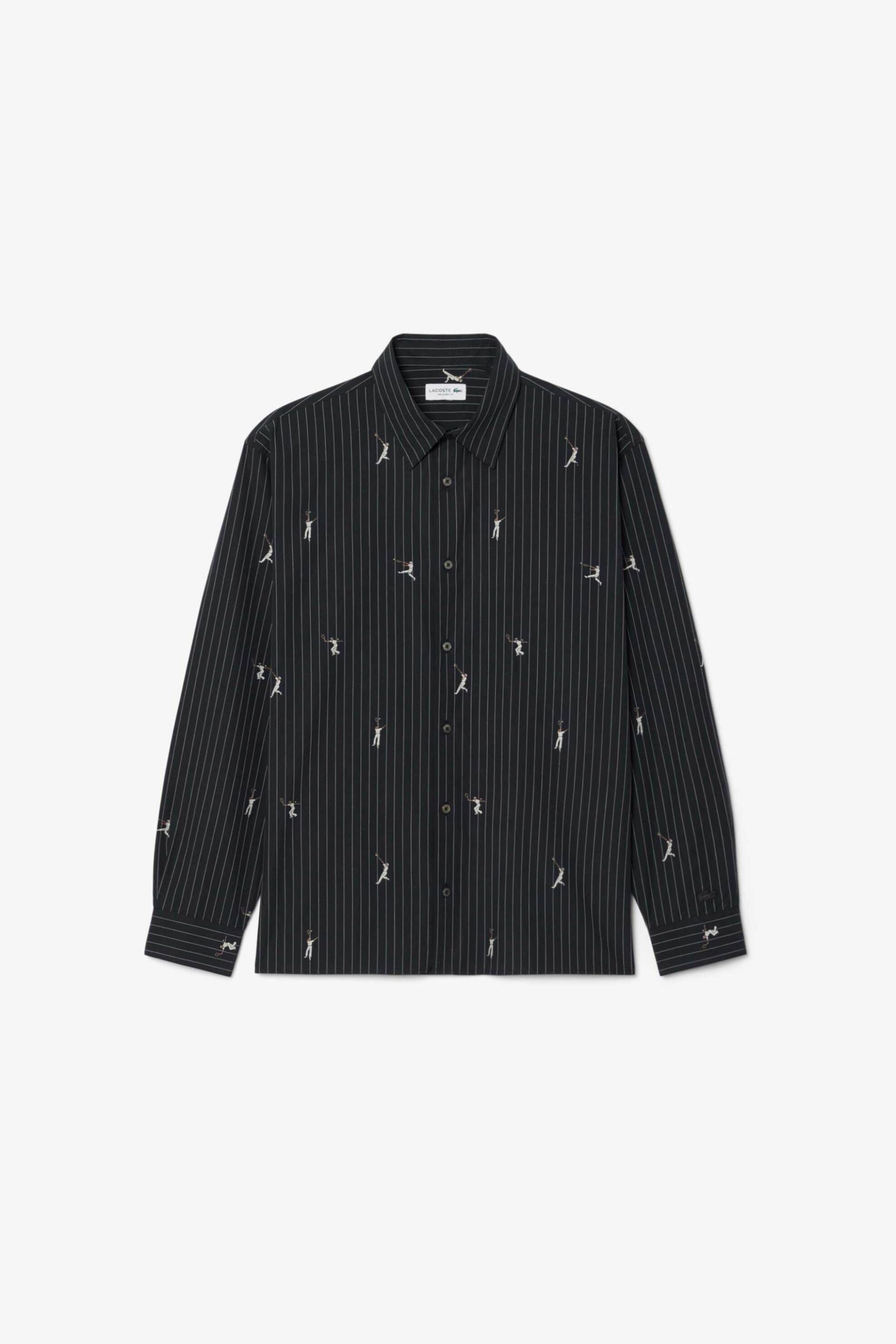 Lacoste Ανδρικό Πουκάμισο με Ριγέ Σχέδιο Και Tennis Player Motifs Relaxed Fit - Ch2191 Μπλε Σκούρο